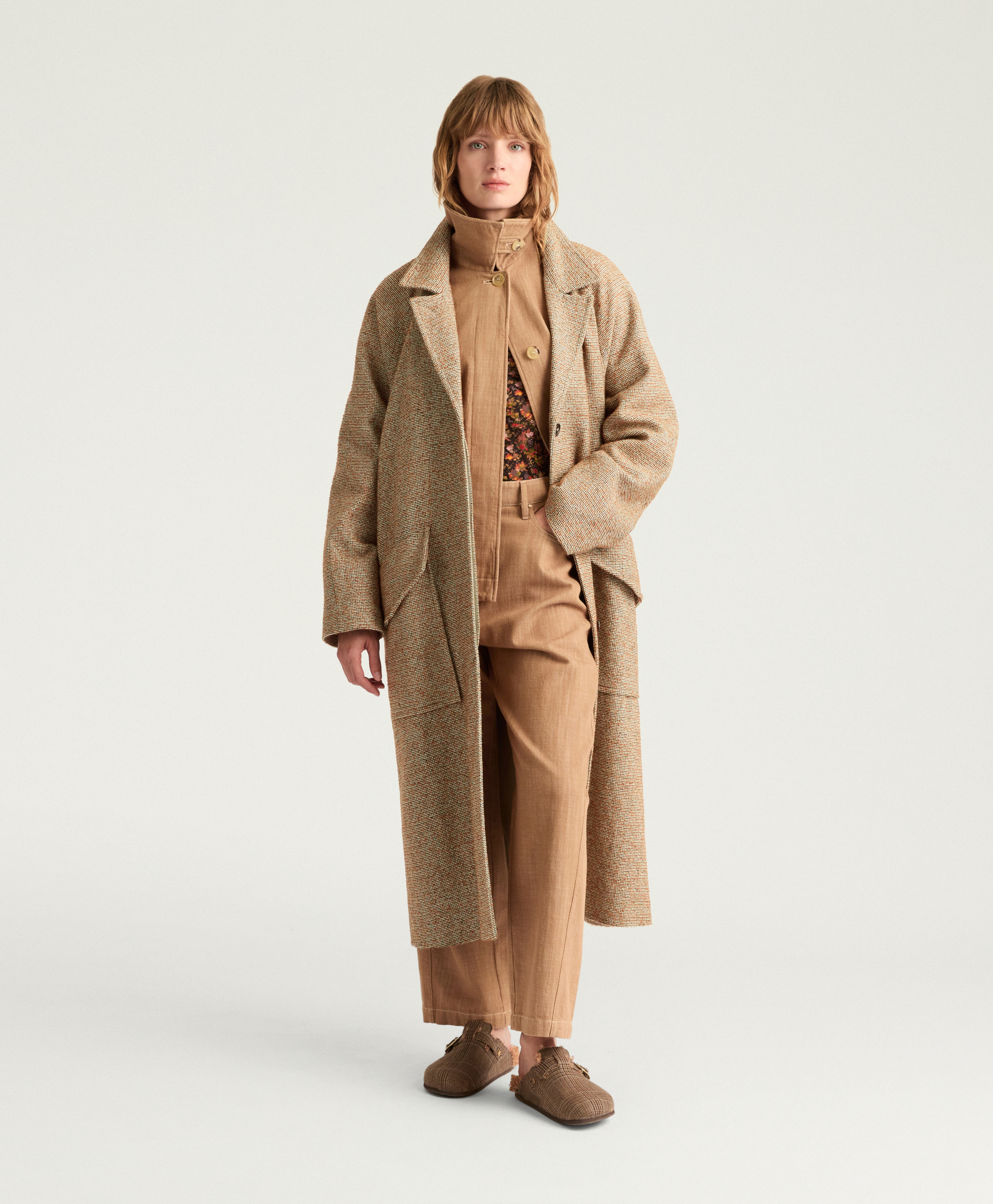 LONDON COAT IN WOVEN BOUCLE WOOL - GREEN/SHARD - Clothing - Momonì