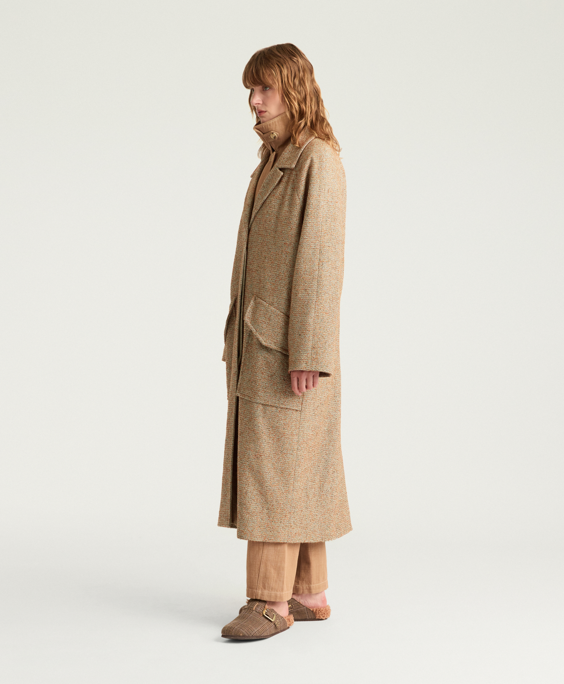 LONDON COAT IN WOVEN BOUCLE WOOL - GREEN/SHARD - Momonì
