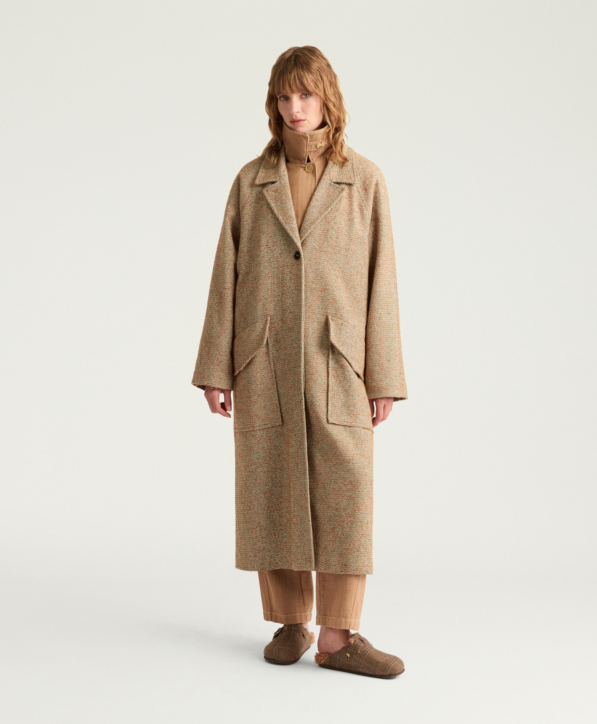 LONDON COAT IN WOVEN BOUCLE WOOL - GREEN/SHARD - Momonì