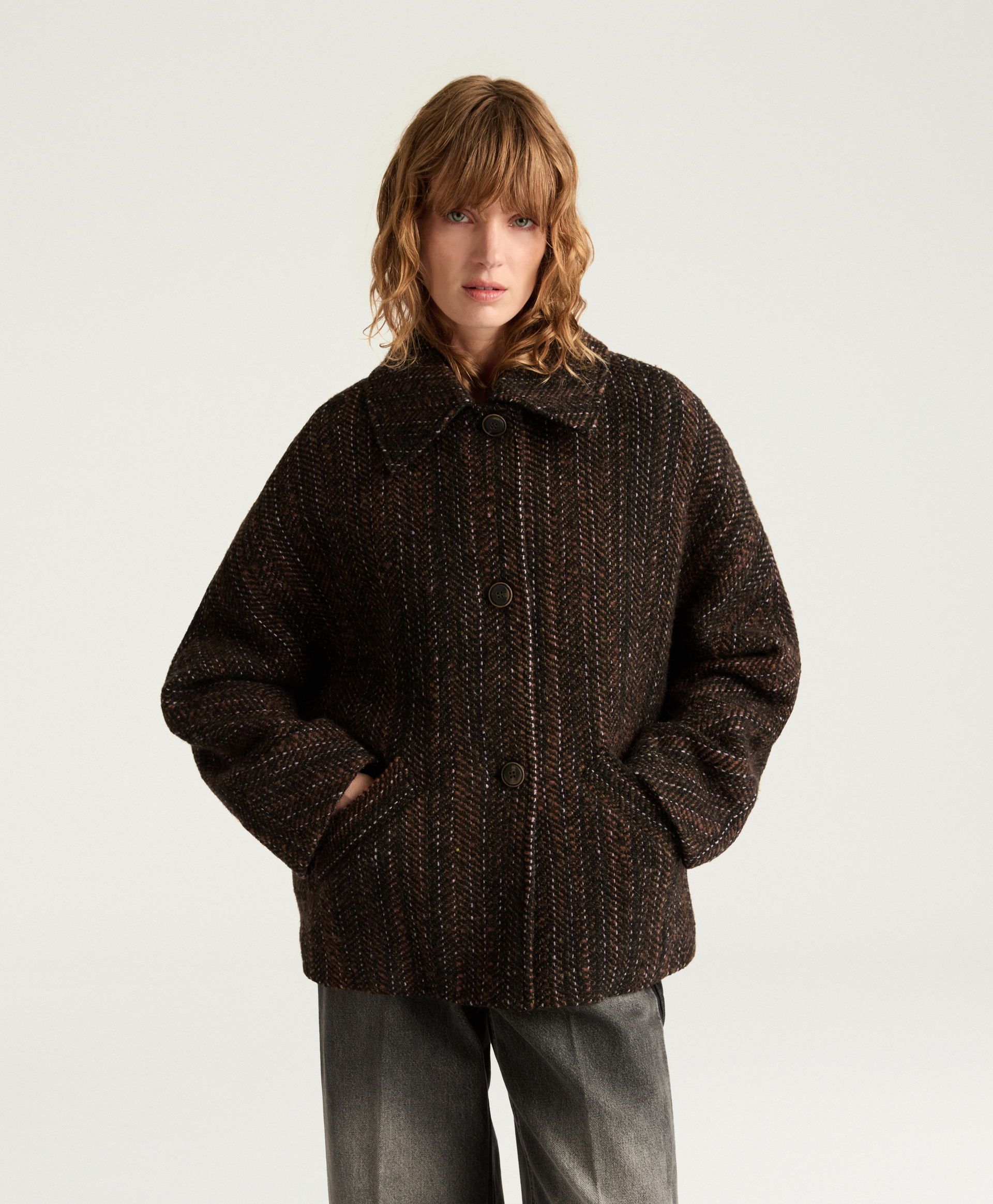 MANTEAU LORD EN MAXI CHEVRON DE LAINE BOUCLÉ - MULTICOLORE NOIR - Clothing - Momonì
