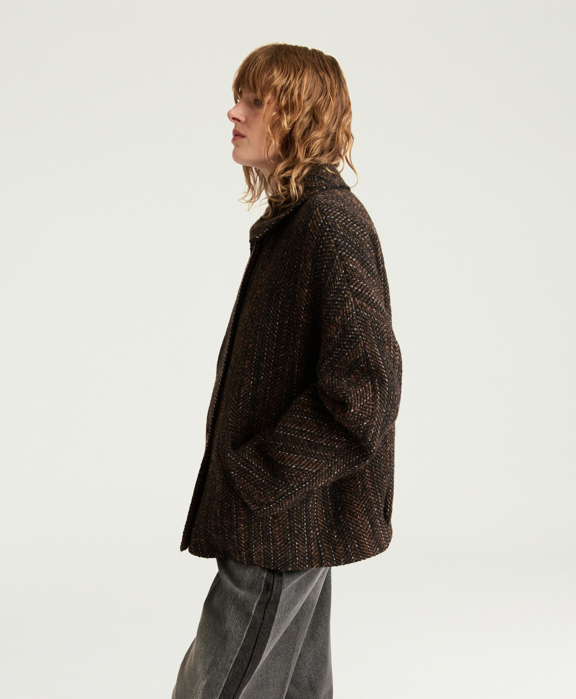 MANTEAU LORD EN MAXI CHEVRON DE LAINE BOUCLÉ - MULTICOLORE NOIR - Momonì