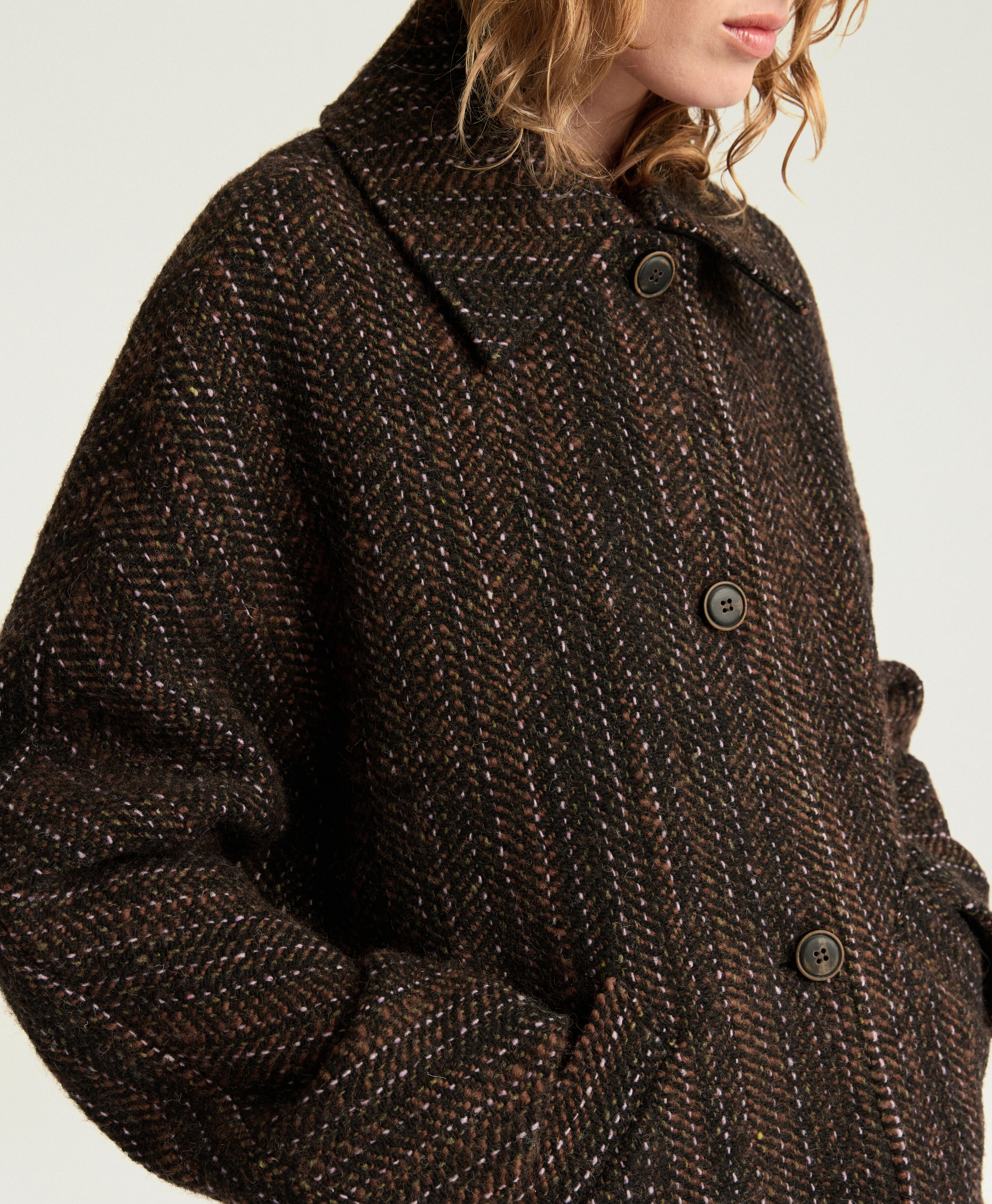 MANTEAU LORD EN MAXI CHEVRON DE LAINE BOUCLÉ - MULTICOLORE NOIR - Momonì
