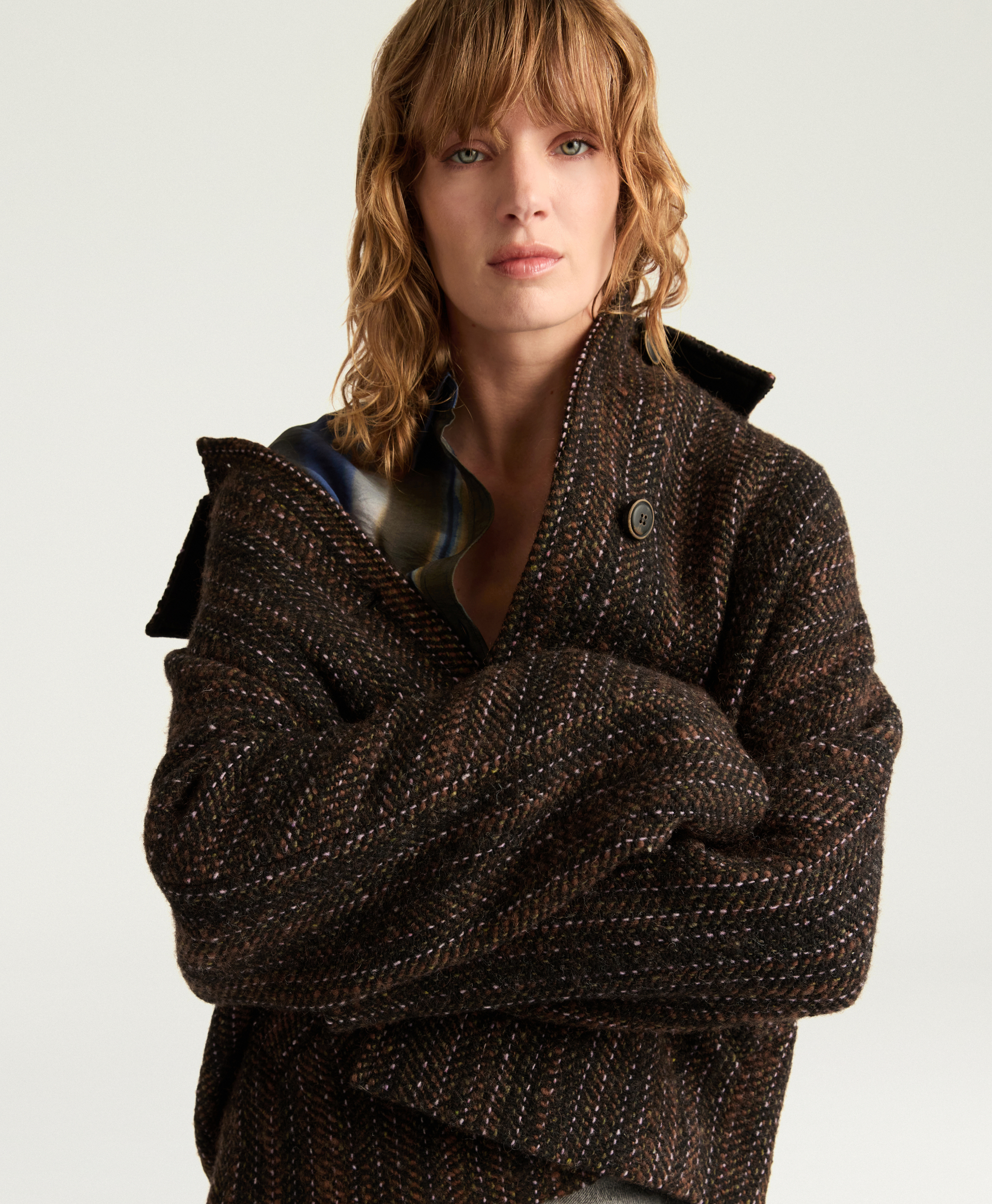 MANTEAU LORD EN MAXI CHEVRON DE LAINE BOUCLÉ - MULTICOLORE NOIR - Momonì
