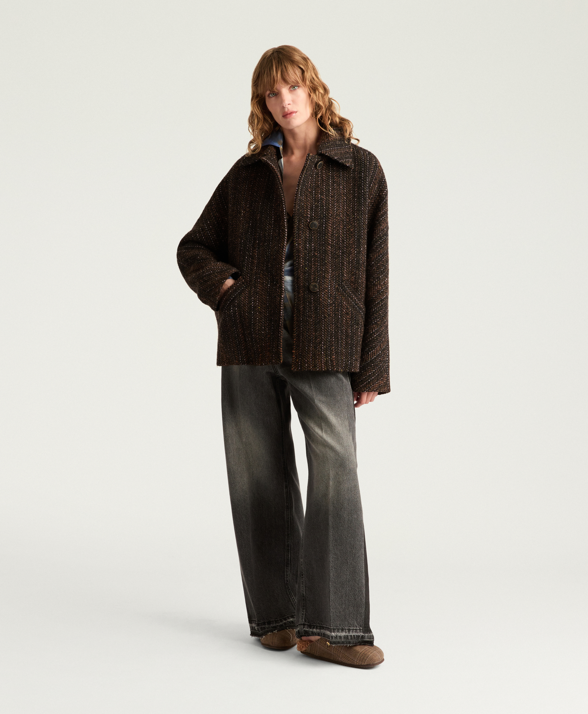 MANTEAU LORD EN MAXI CHEVRON DE LAINE BOUCLÉ - MULTICOLORE NOIR - Momonì