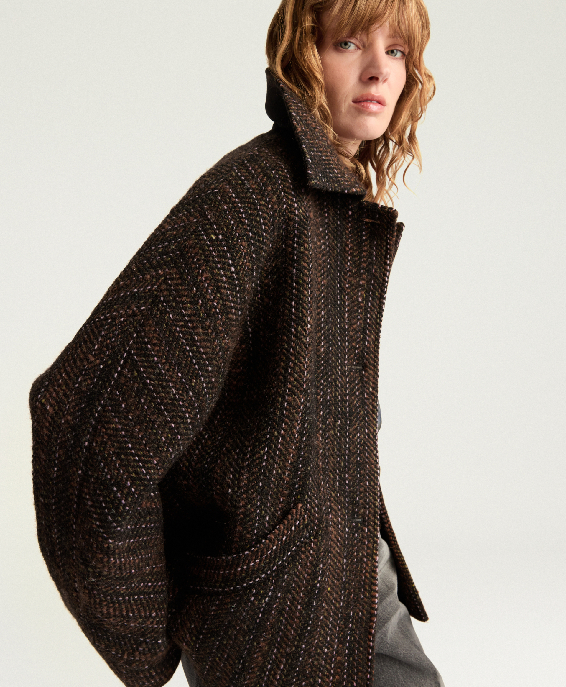 MANTEAU LORD EN MAXI CHEVRON DE LAINE BOUCLÉ - MULTICOLORE NOIR - Momonì
