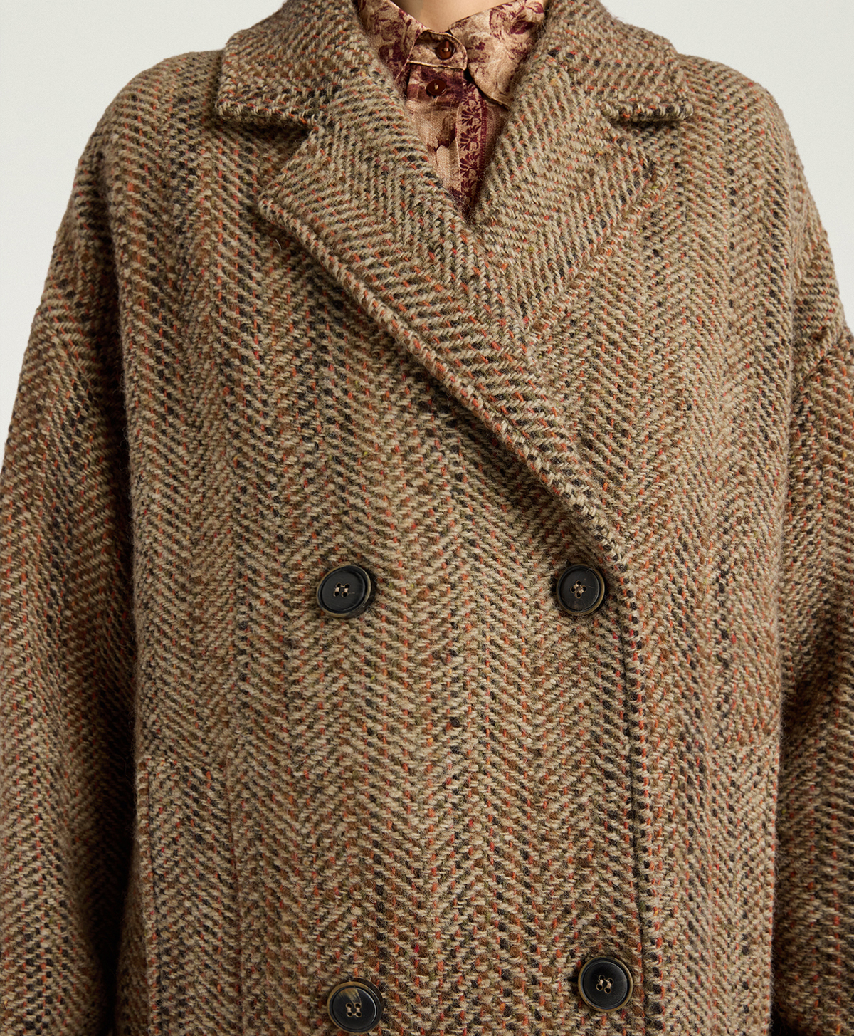 MANTEAU LANCASTER EN MAXI CHEVRON DE LAINE BOUCLÉ - MULTICOLORE BEIGE - Momonì