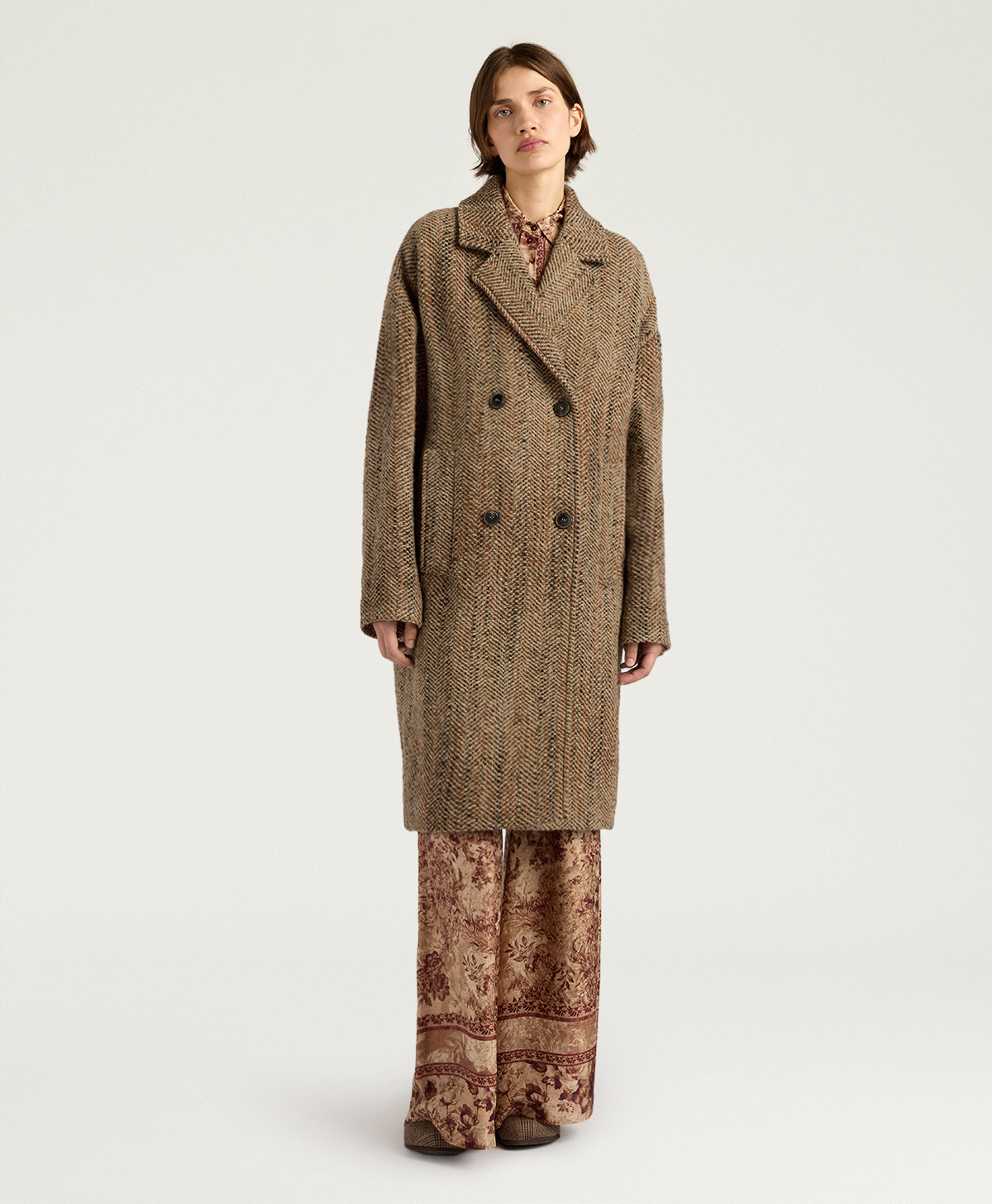 MANTEAU LANCASTER EN MAXI CHEVRON DE LAINE BOUCLÉ - MULTICOLORE BEIGE - Clothing - Momonì