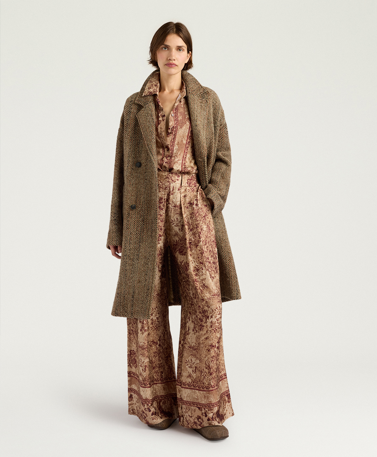 LANCASTER COAT IN MAXI HERRINGBONE BOUCLE WOOL - BEIGE MULTICOLOR - Clothing - Momonì
