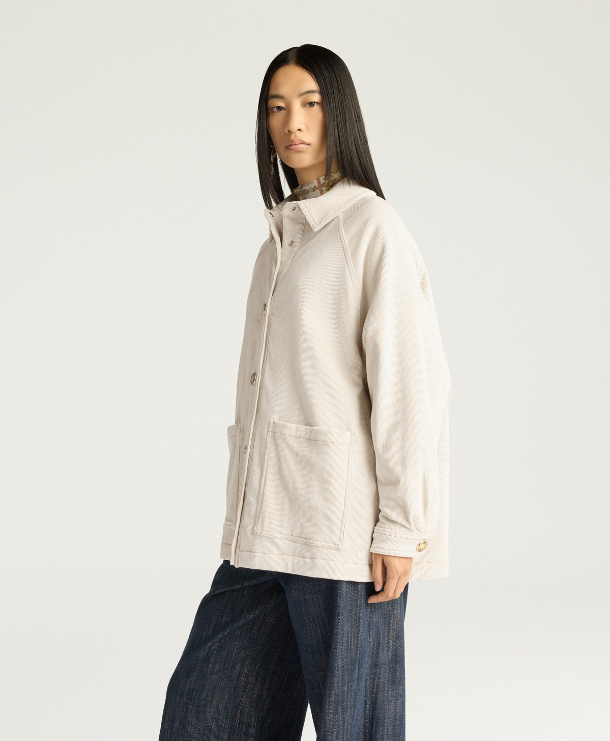 MANTEAU YAME EN VELOURS  À CÔTES STRETCH - CRÈME - Momonì