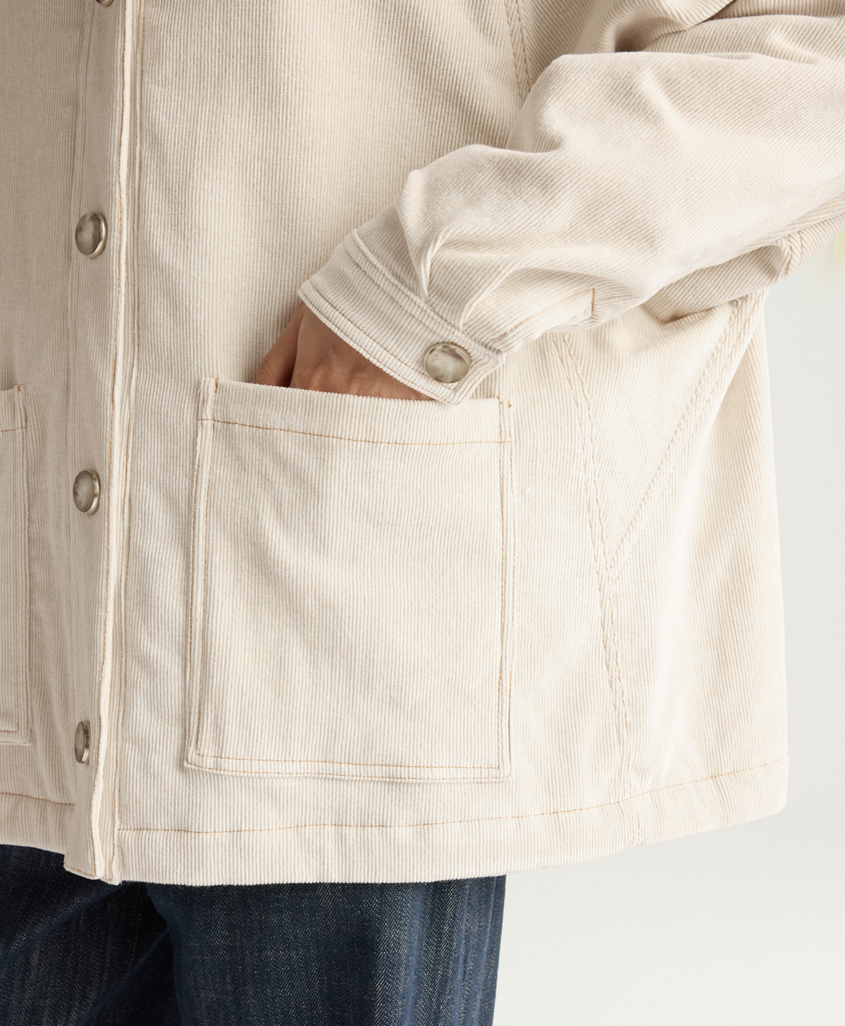 MANTEAU YAME EN VELOURS  À CÔTES STRETCH - CRÈME - Momonì