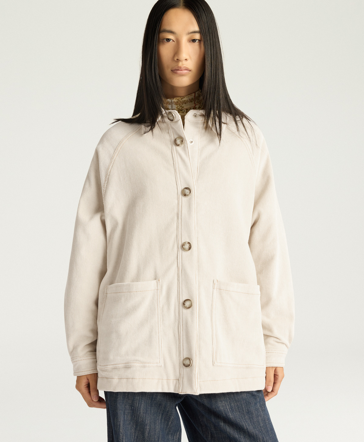 MANTEAU YAME EN VELOURS  À CÔTES STRETCH - CRÈME - Momonì
