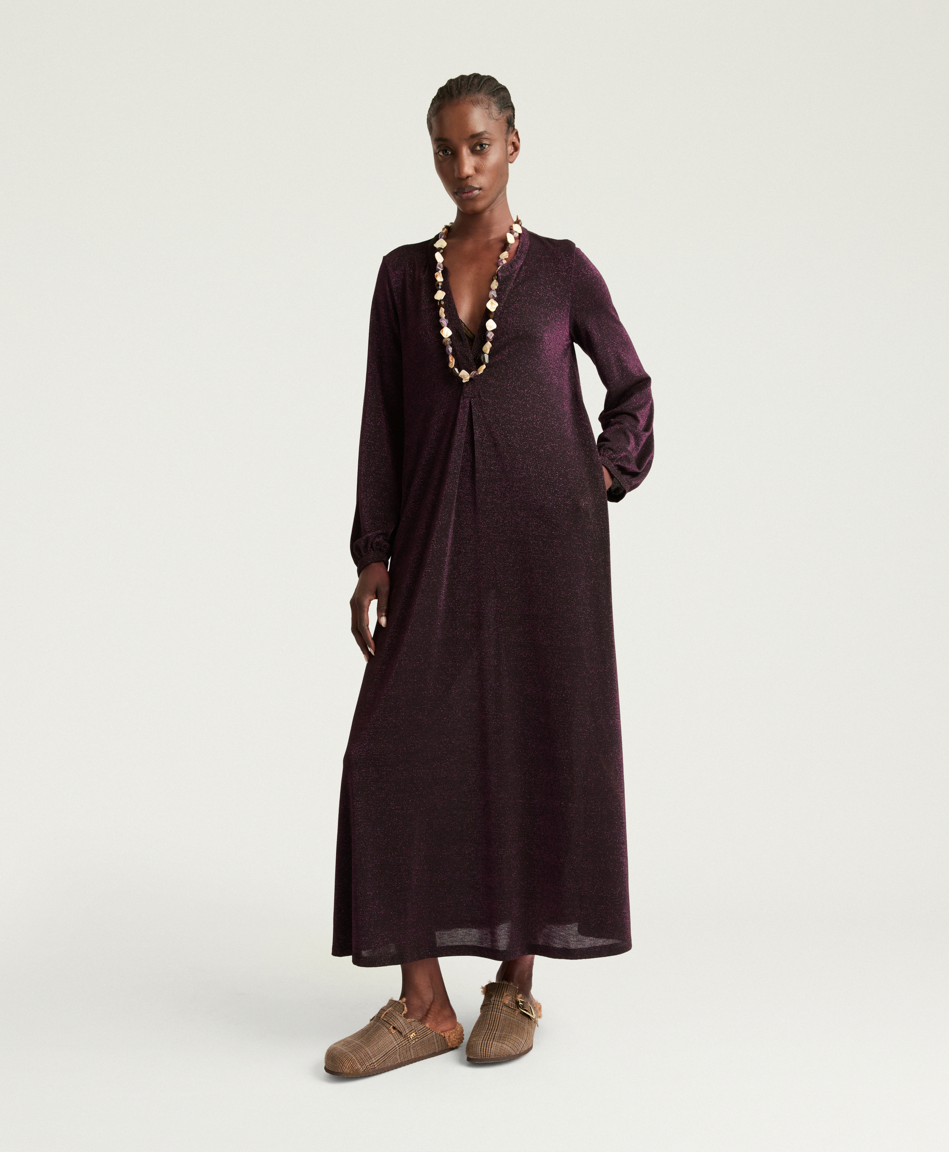 ROBE AMEDE EN JERSEY LUREX UNI - CERISE NOIRE - Momonì