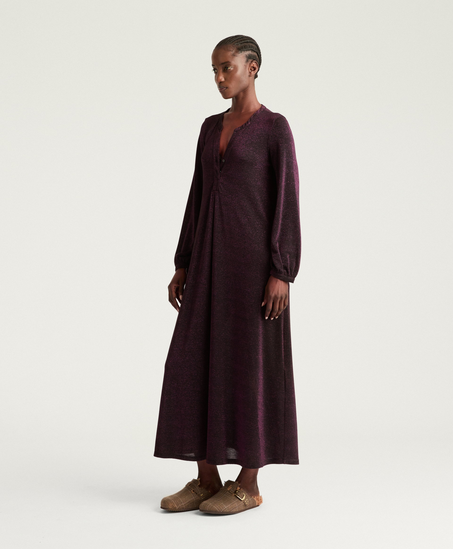 ROBE AMEDE EN JERSEY LUREX UNI - CERISE NOIRE - Momonì