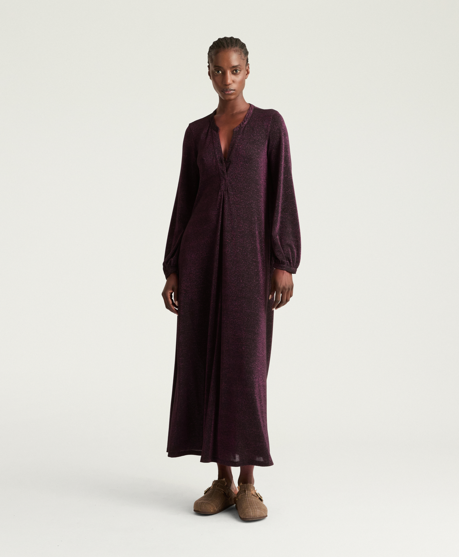 ROBE AMEDE EN JERSEY LUREX UNI - CERISE NOIRE - Momonì