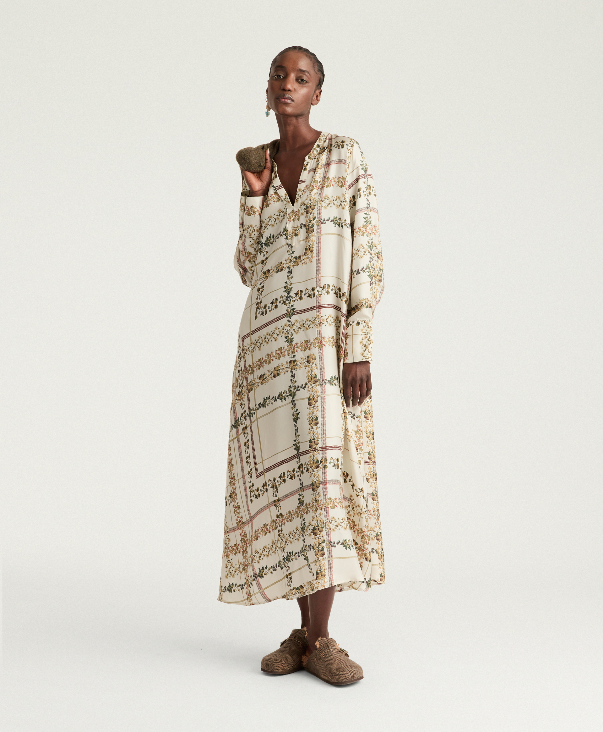 CARLISE DRESS IN PRINTED SILK TWILL - CREAM MULTICOLOR - Clothing - Momonì