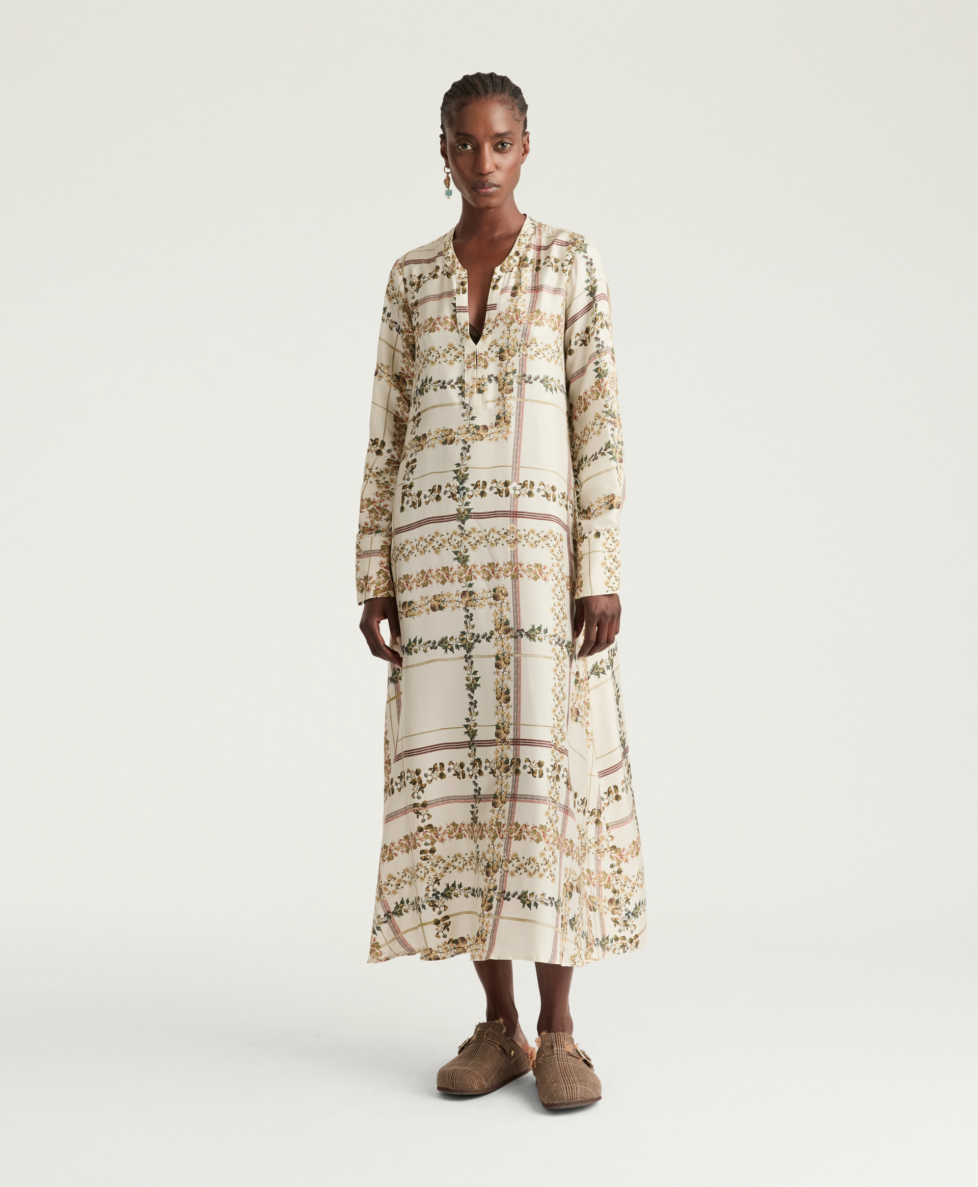 VESTITO CARLISE IN TWILL DI SETA STAMPATO - MULTICOLOR PANNA - Momonì