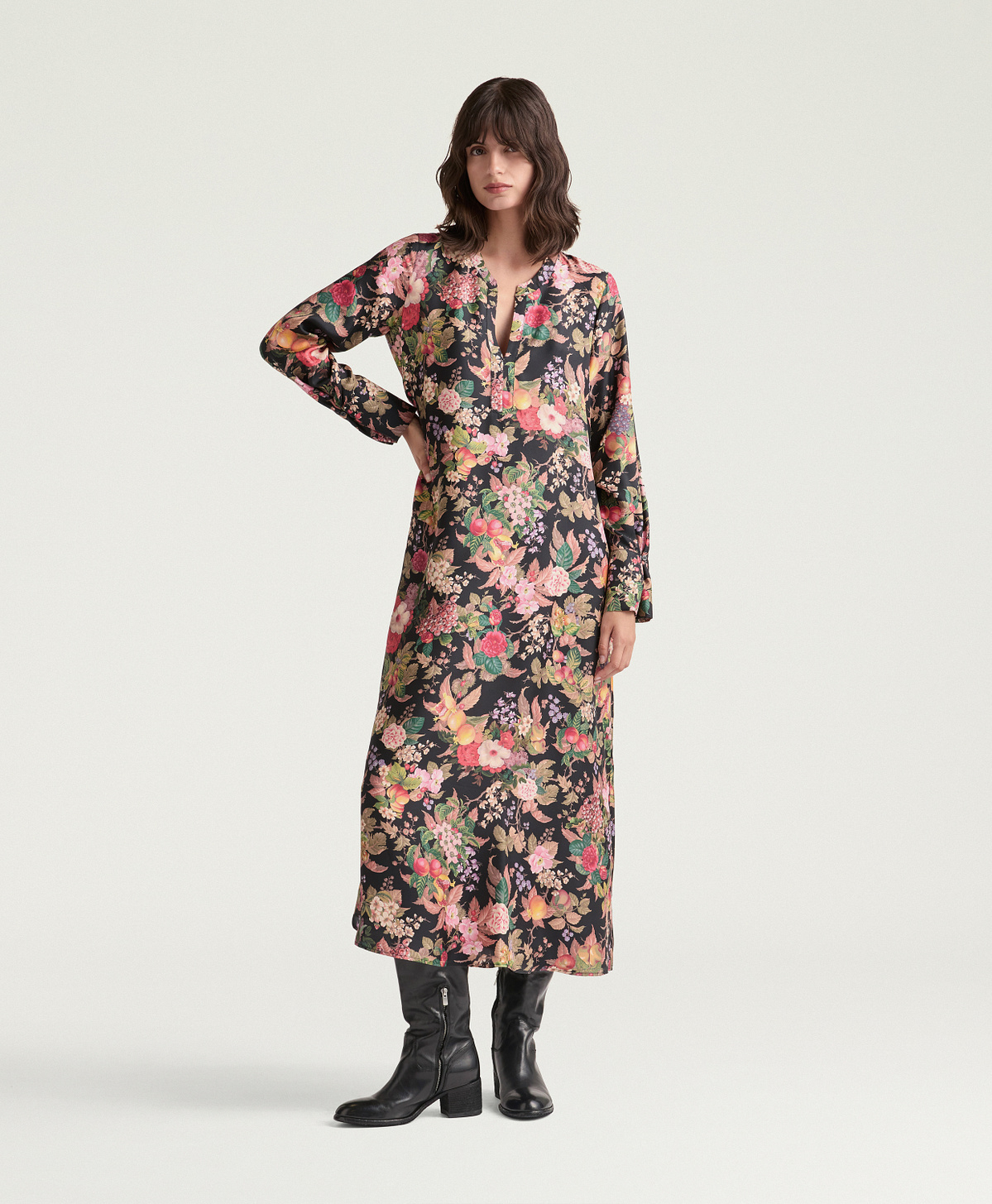 VESTITO CARLISE IN TWILL DI SETA STAMPATO - MULTICOLOR NERO - Momonì