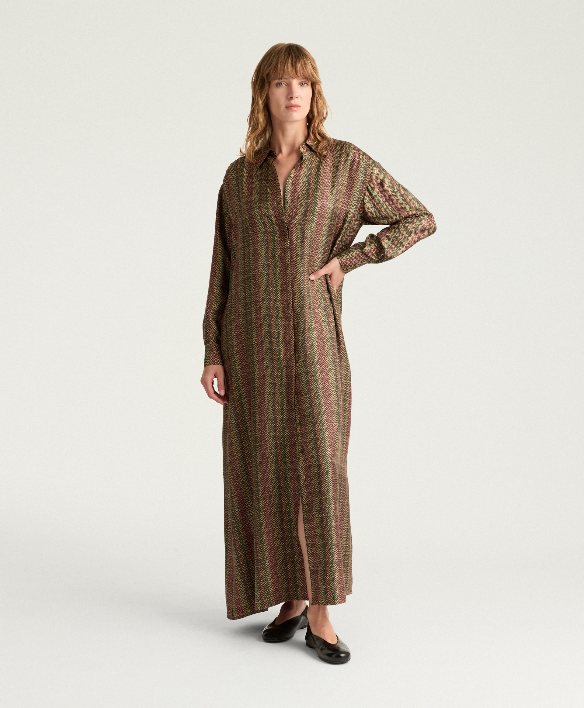 JOSEPHINE DRESS IN PRINTED SILK TWILL - BROWN MULTICOLOR - Momonì