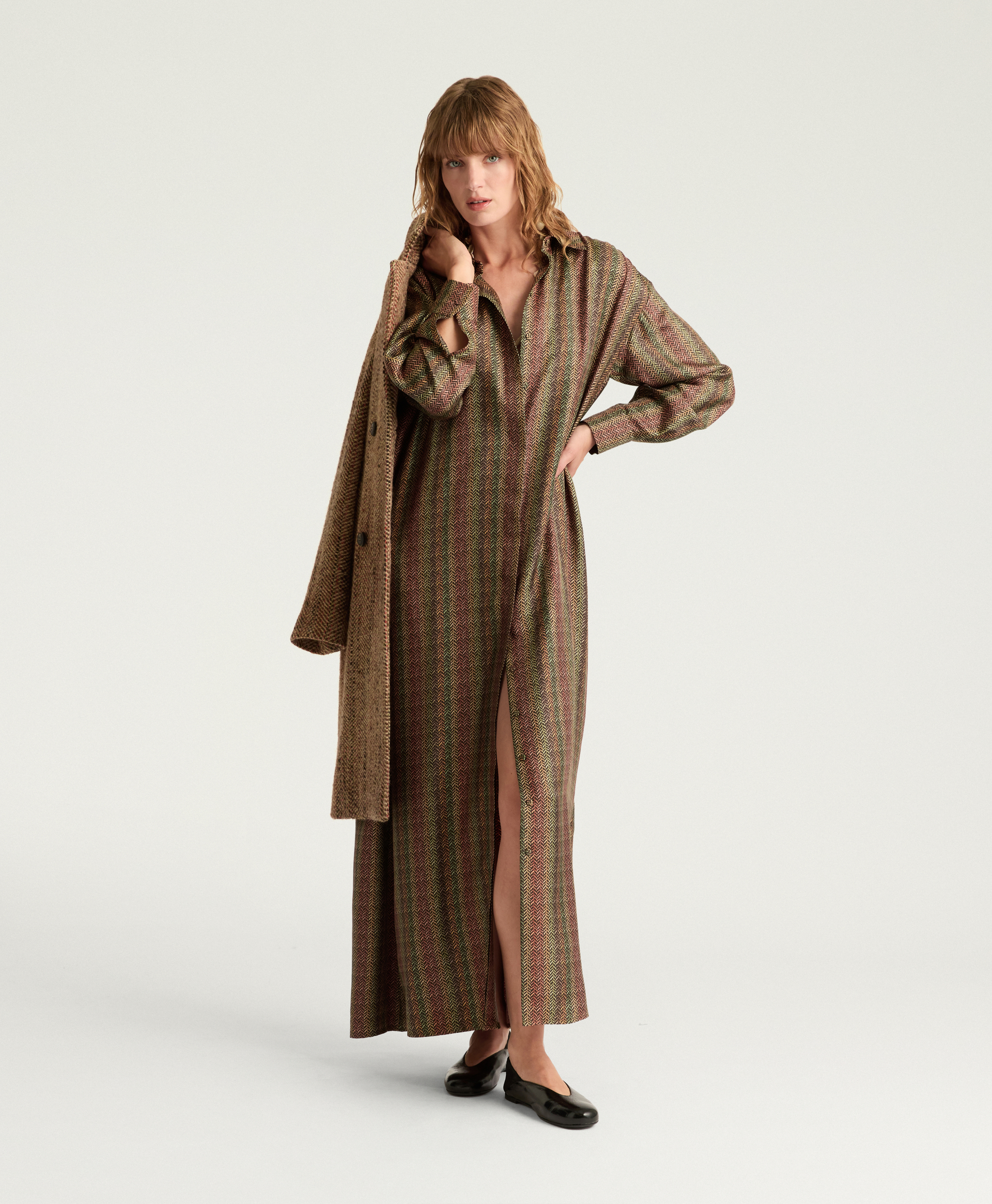 JOSEPHINE DRESS IN PRINTED SILK TWILL - BROWN MULTICOLOR - Momonì