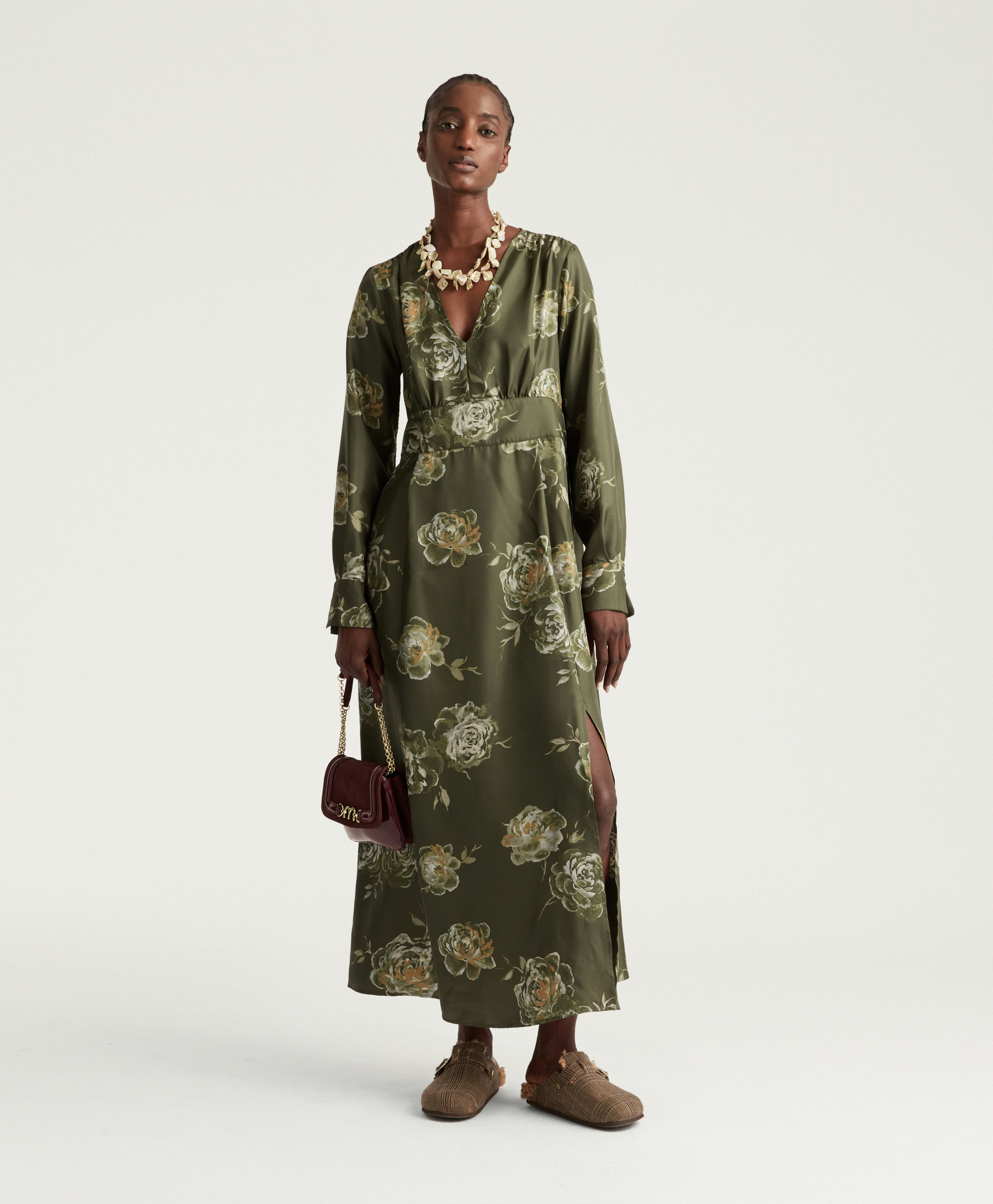 VESTITO BECKA IN TWILL DI SETA STAMPATO - MULTICOLOR OLIVA - Momonì