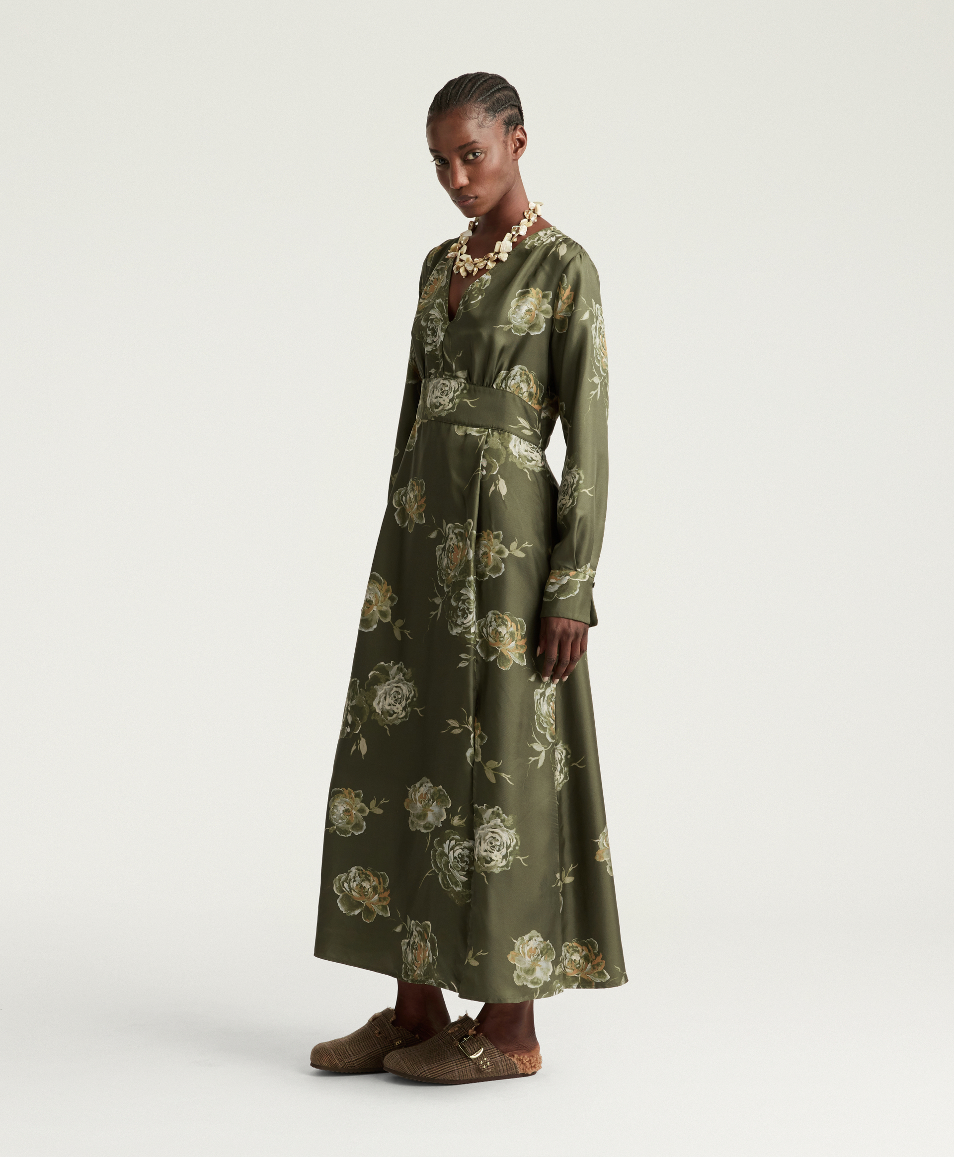 VESTITO BECKA IN TWILL DI SETA STAMPATO - MULTICOLOR OLIVA - Momonì