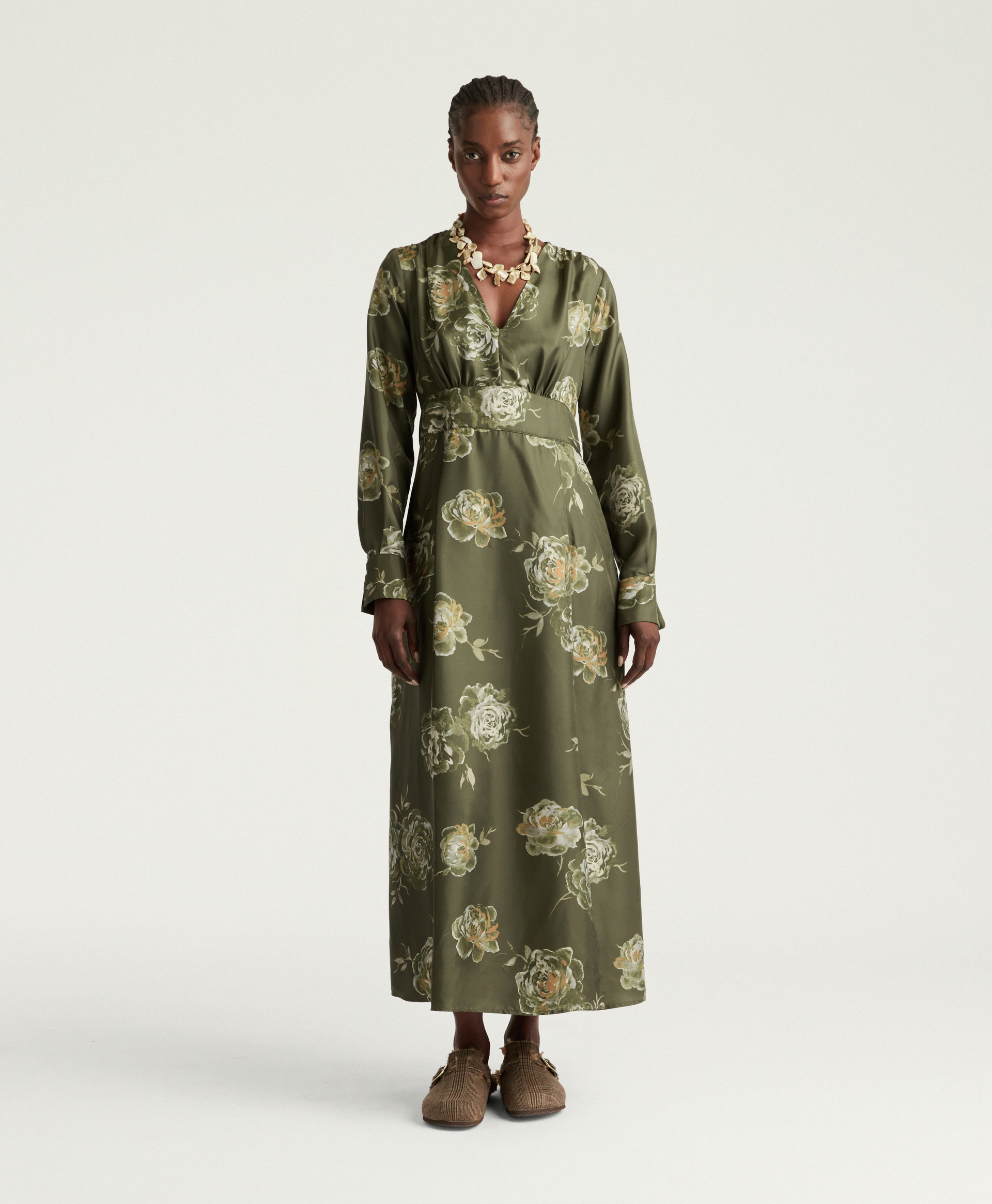 VESTITO BECKA IN TWILL DI SETA STAMPATO - MULTICOLOR OLIVA - Momonì
