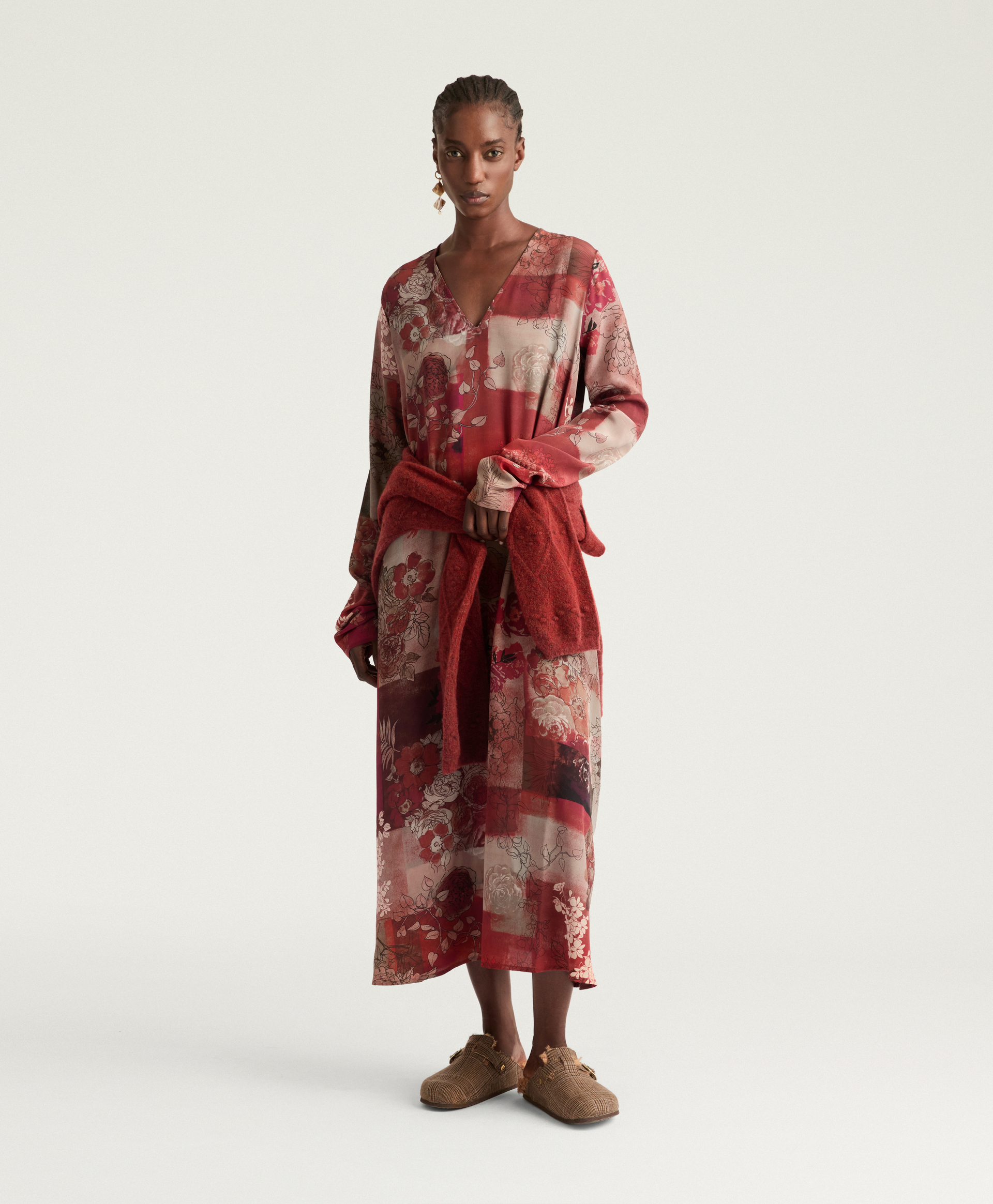 ROBE ORWELL EN CRÊPE DE CHINE IMPRIMÉ - MULTICOLORE BORDEAUX - Momonì