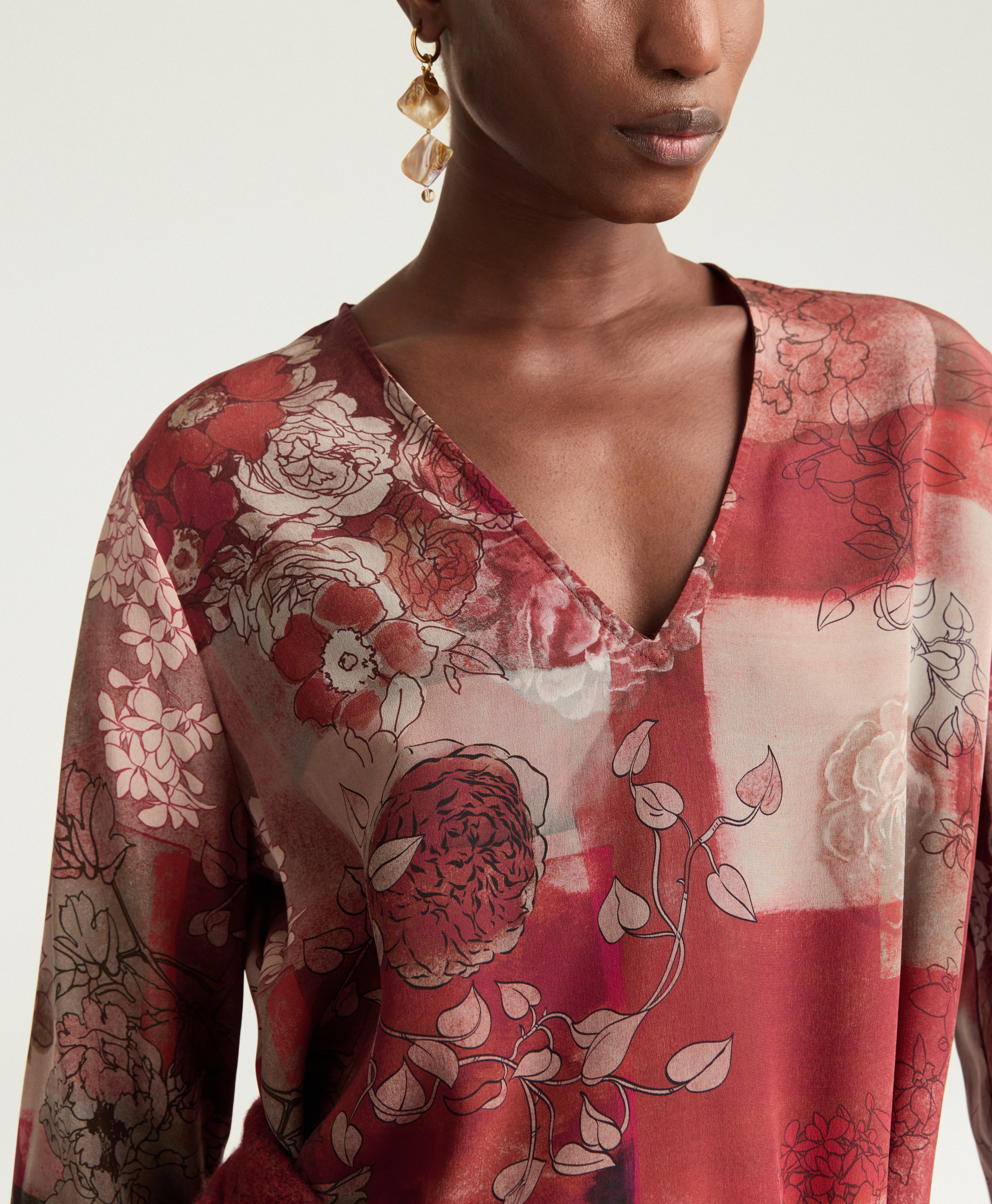 ROBE ORWELL EN CRÊPE DE CHINE IMPRIMÉ - MULTICOLORE BORDEAUX - Momonì
