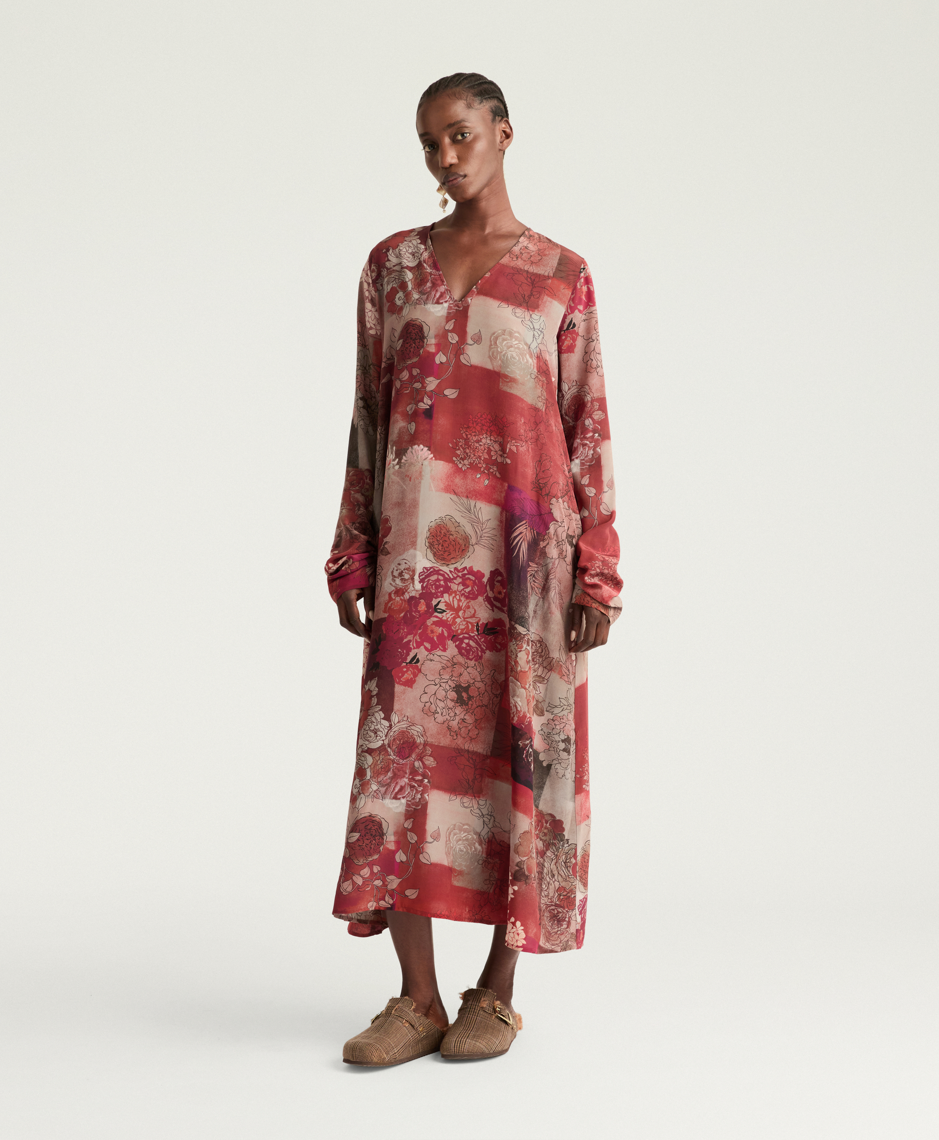 ROBE ORWELL EN CRÊPE DE CHINE IMPRIMÉ - MULTICOLORE BORDEAUX - Momonì