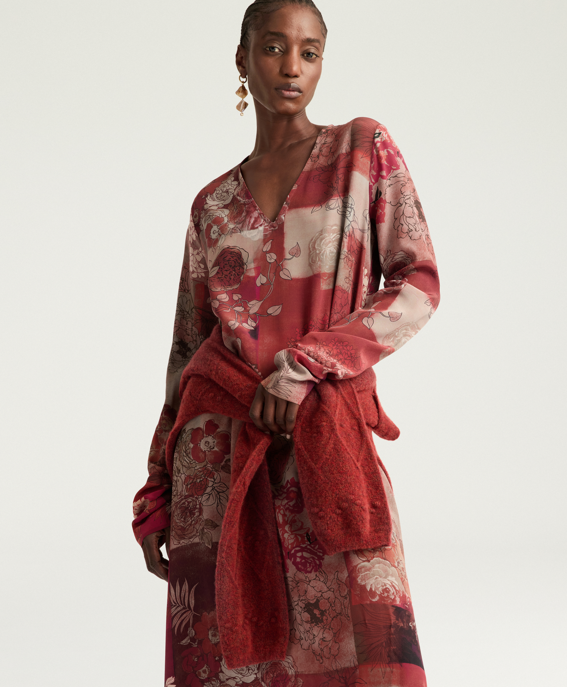 ROBE ORWELL EN CRÊPE DE CHINE IMPRIMÉ - MULTICOLORE BORDEAUX - Momonì