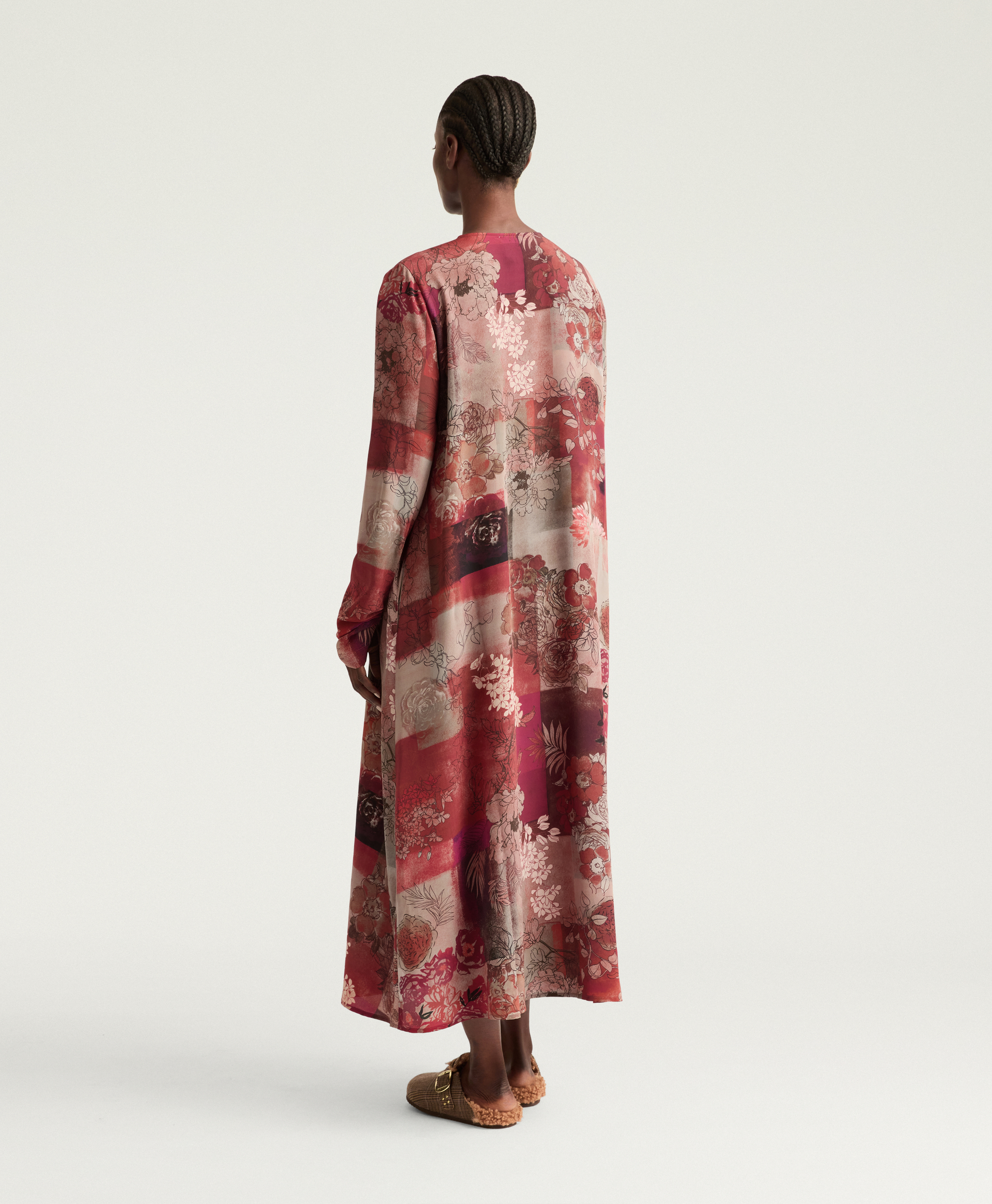 ROBE ORWELL EN CRÊPE DE CHINE IMPRIMÉ - MULTICOLORE BORDEAUX - Momonì