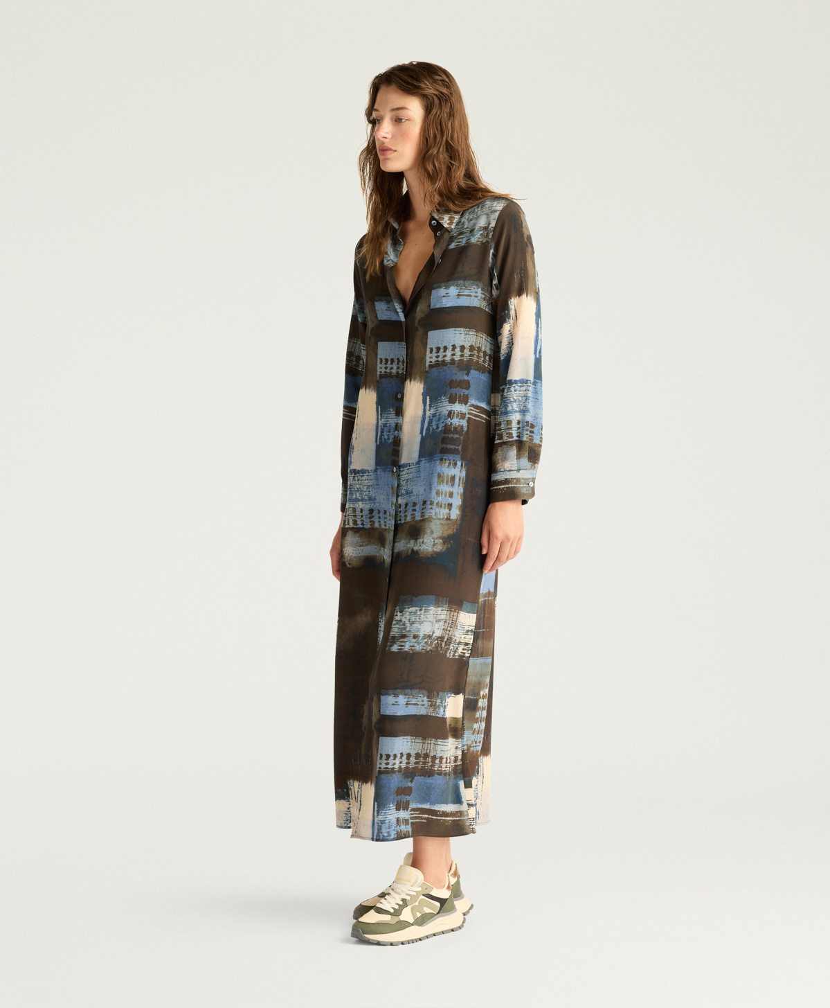 ROBE ROWEN EN CRÊPE DE CHINE IMPRIMÉ - MULTICOLORE CHOCOLAT - Momonì