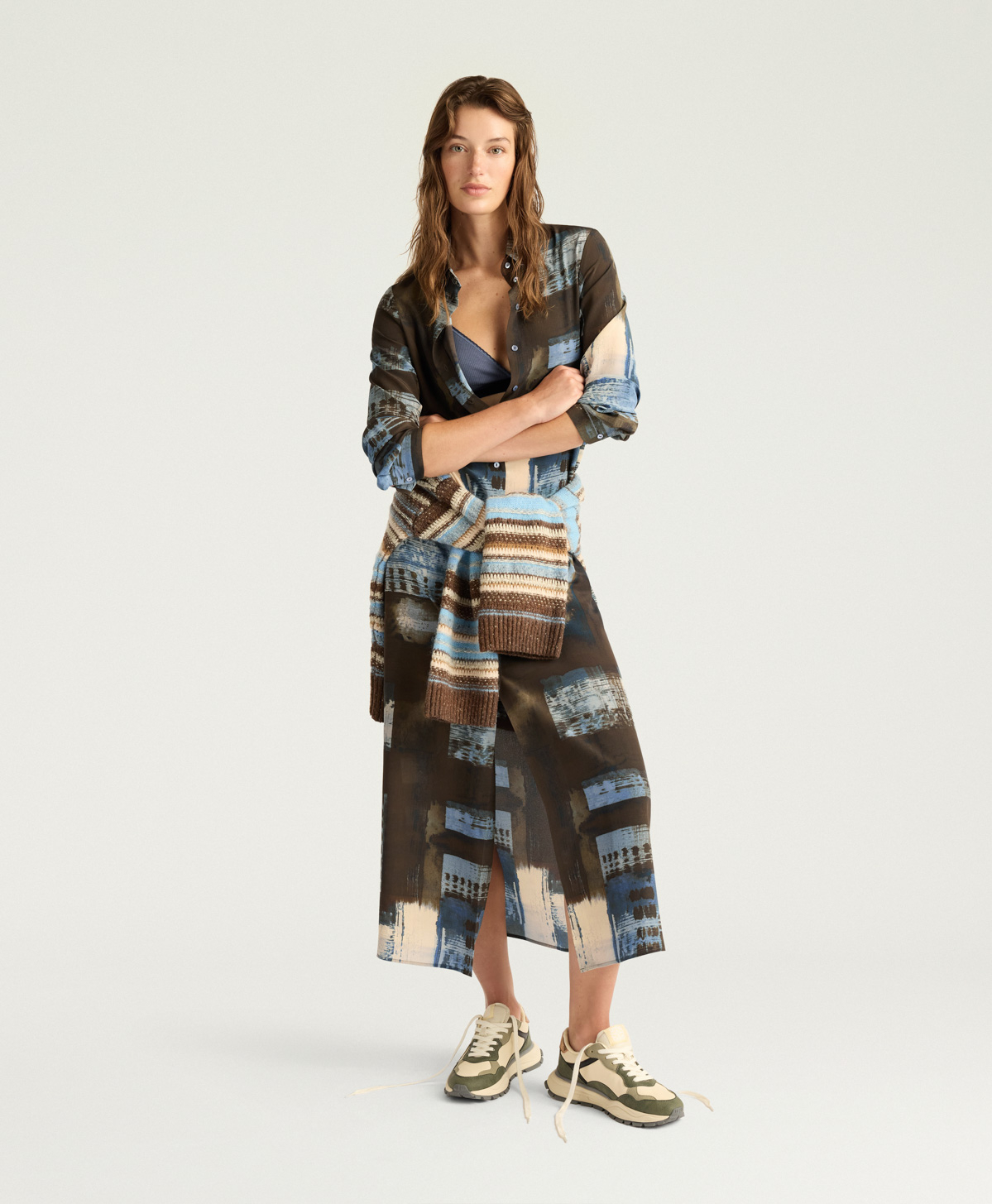 ROBE ROWEN EN CRÊPE DE CHINE IMPRIMÉ - MULTICOLORE CHOCOLAT - Momonì