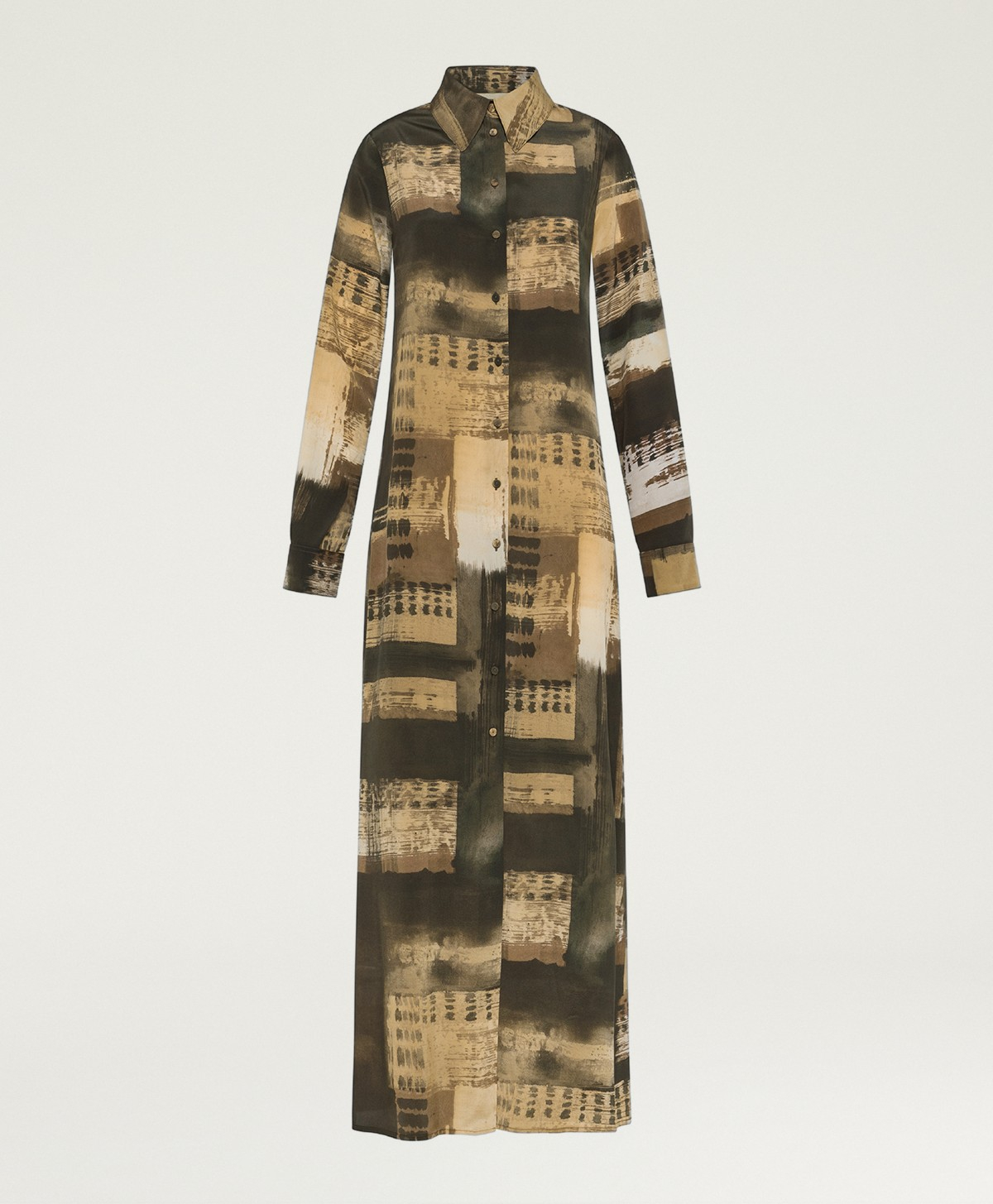 ROWEN DRESS IN PRINTED CREPE DE CHINE - ARMY GREEN MULTICOLOR - Momonì