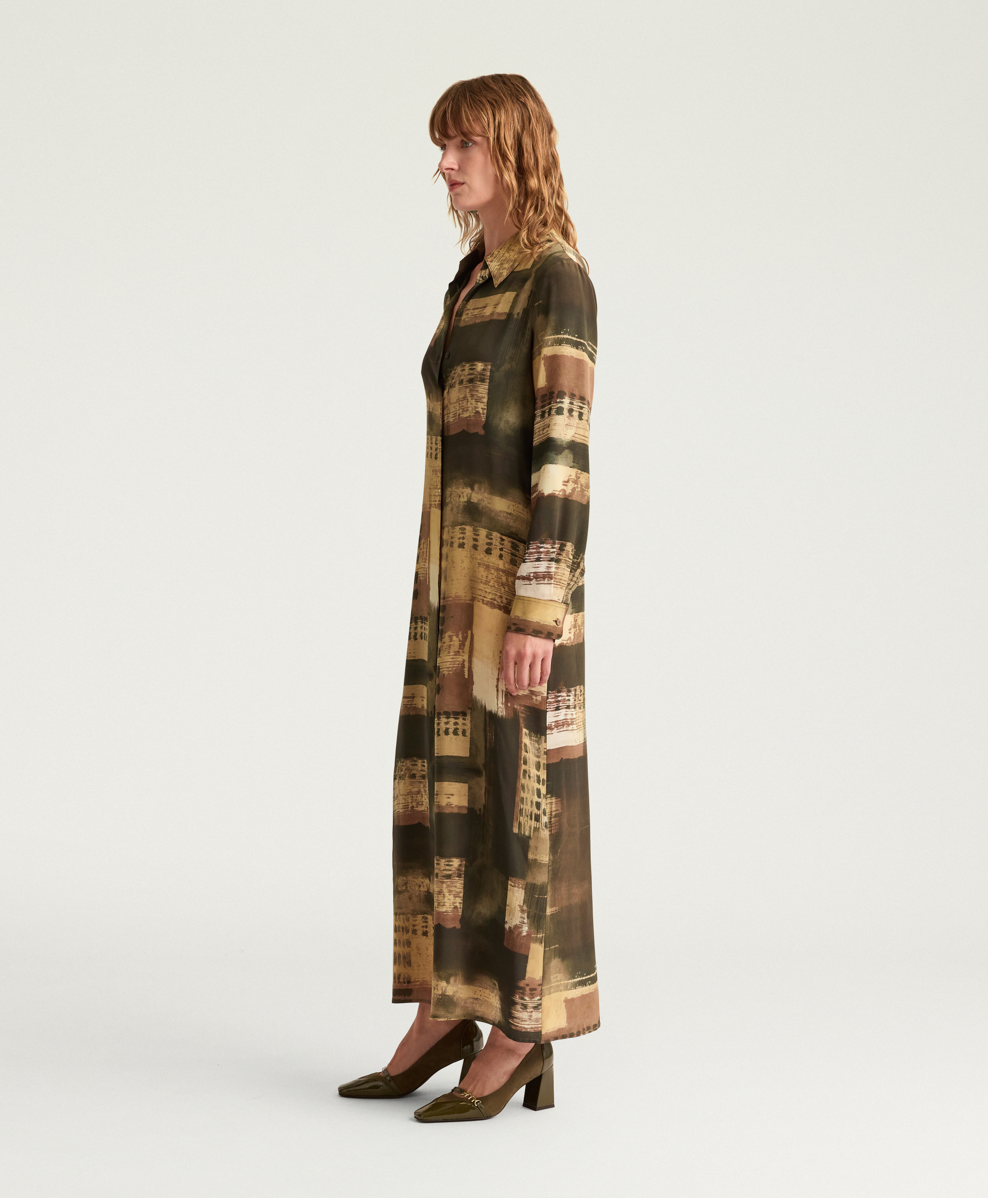ROWEN DRESS IN PRINTED CREPE DE CHINE - ARMY GREEN MULTICOLOR - Momonì