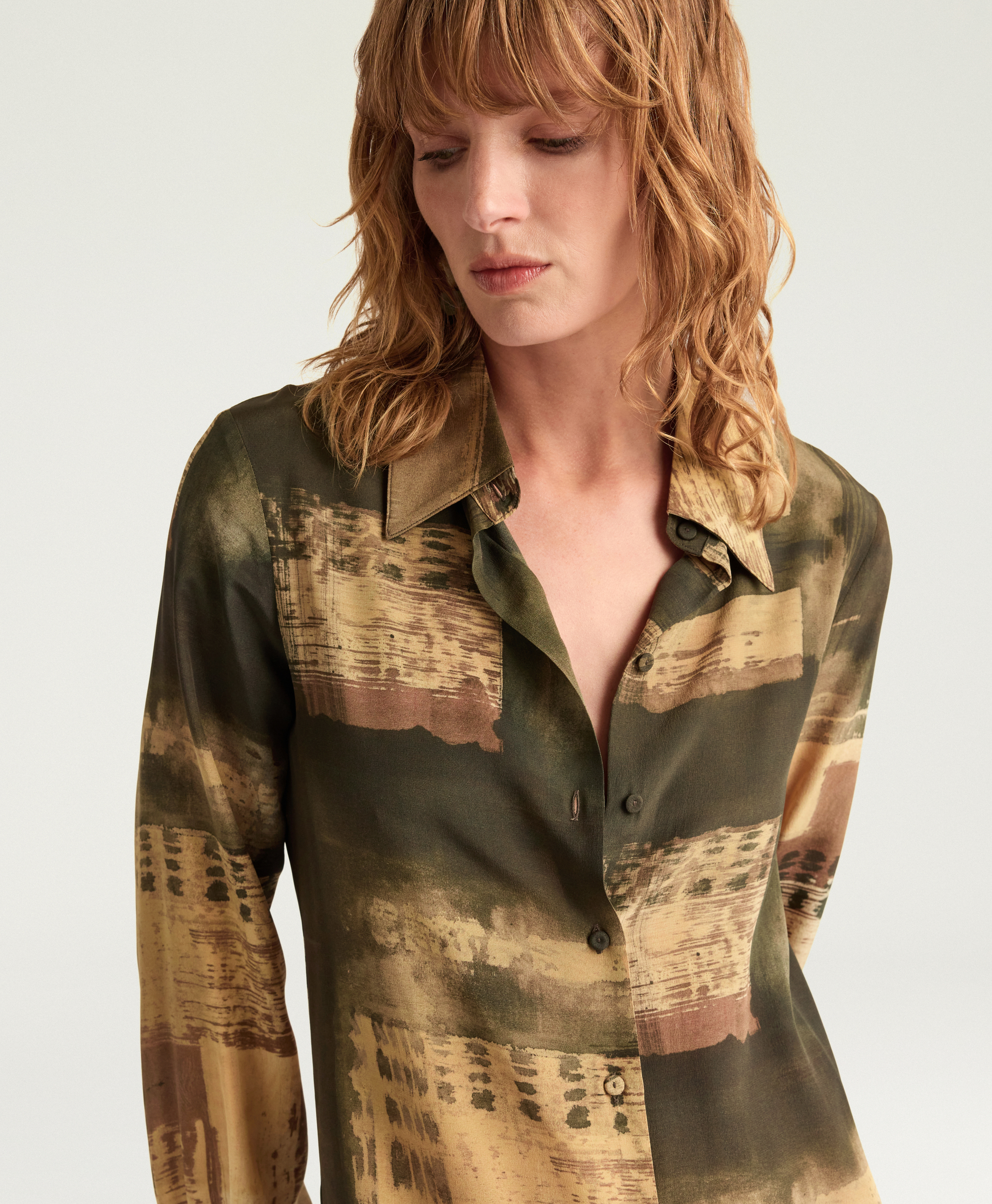ROWEN DRESS IN PRINTED CREPE DE CHINE - ARMY GREEN MULTICOLOR - Momonì