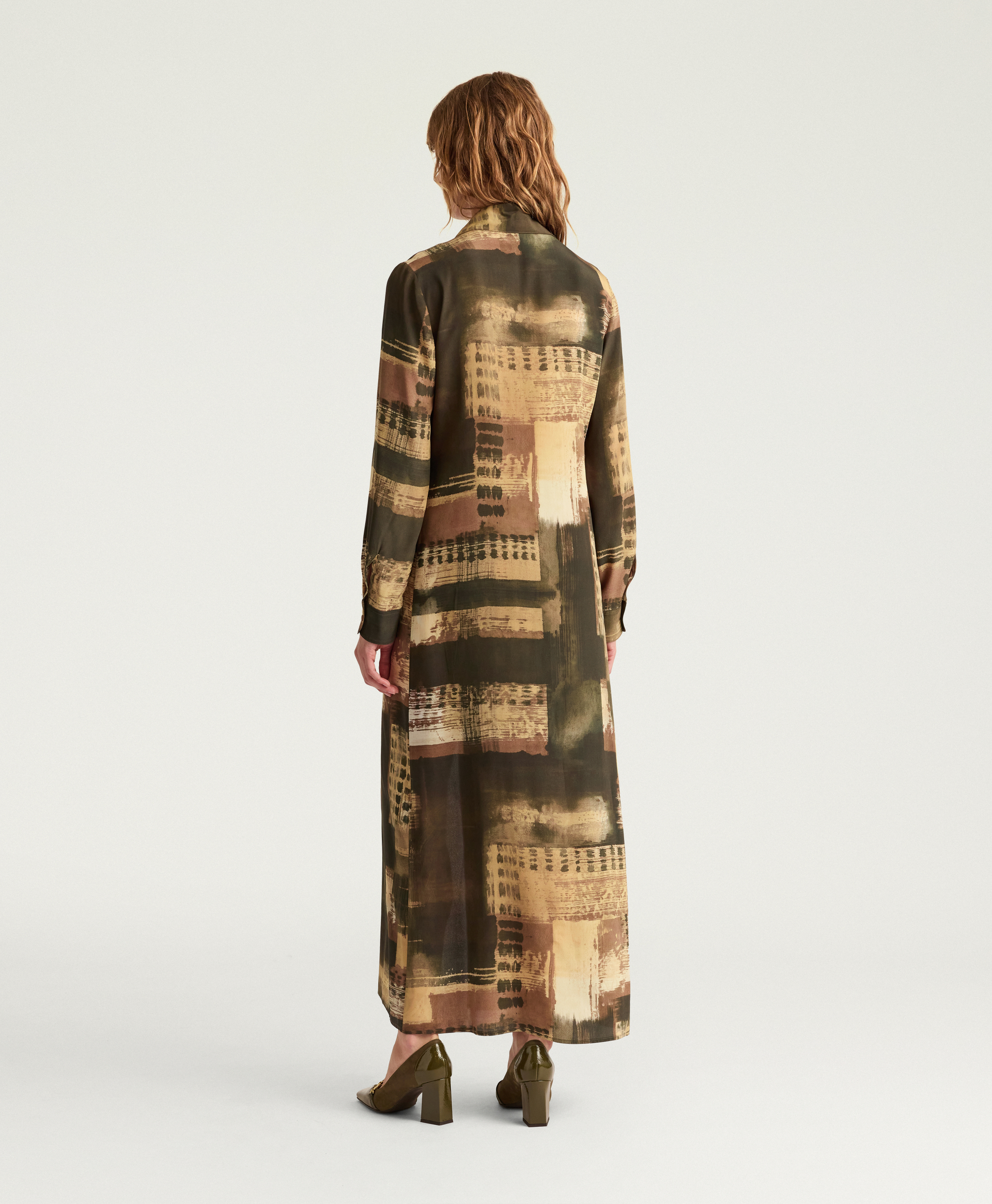 ROWEN DRESS IN PRINTED CREPE DE CHINE - ARMY GREEN MULTICOLOR - Momonì