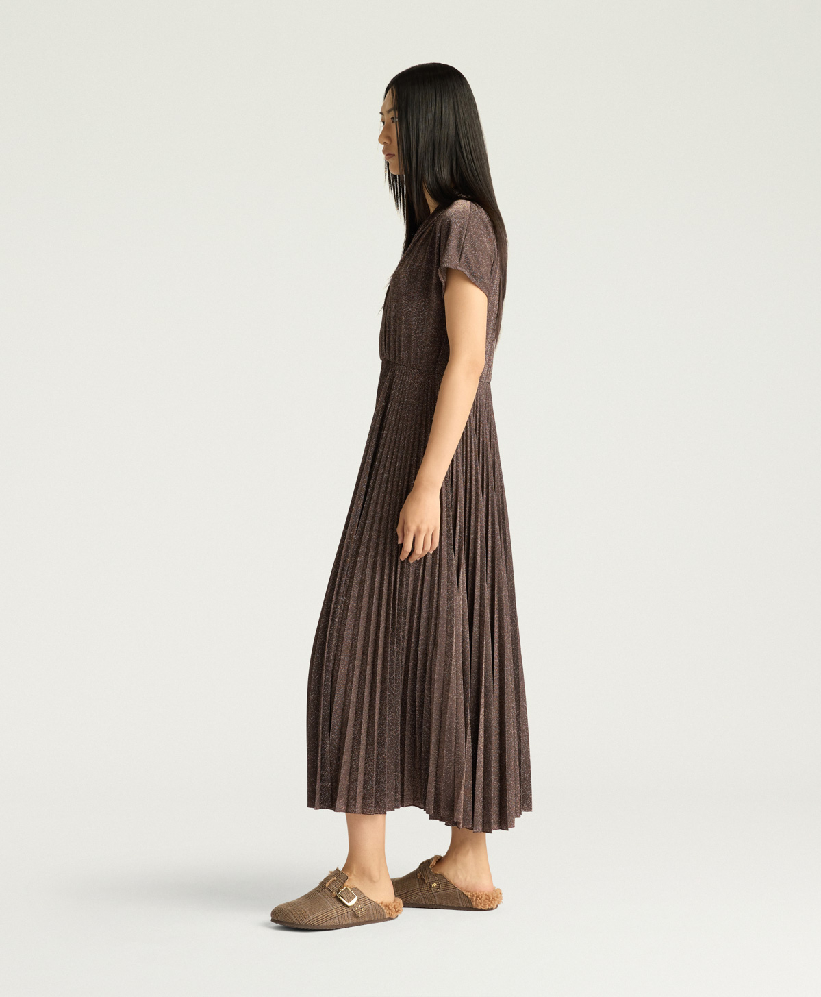DERBY DRESS IN SOLID COLOUR LUREX JERSEY - COPPER - Momonì