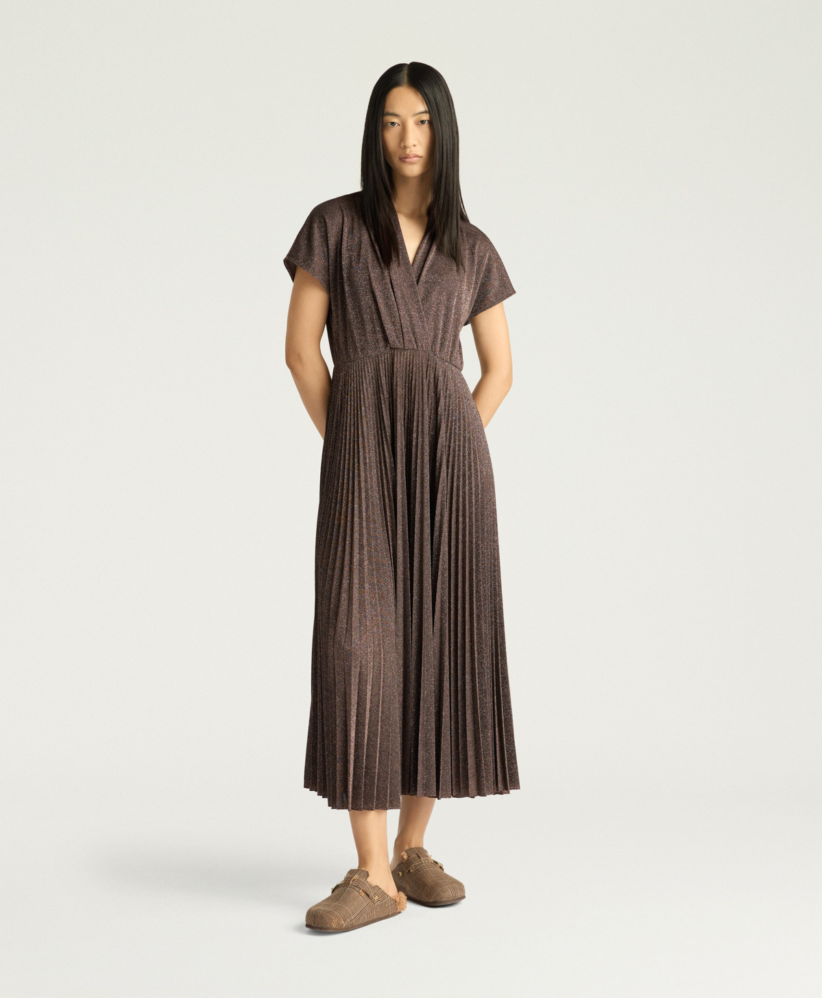 DERBY DRESS IN SOLID COLOUR LUREX JERSEY - COPPER - Momonì