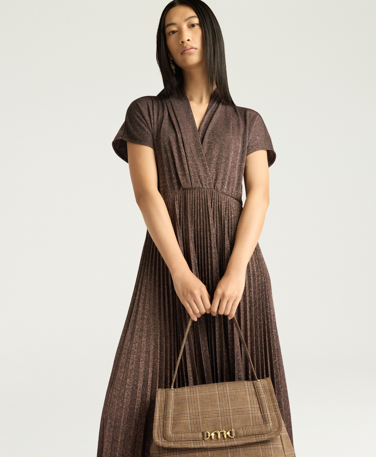 DERBY DRESS IN SOLID COLOUR LUREX JERSEY - COPPER - Momonì
