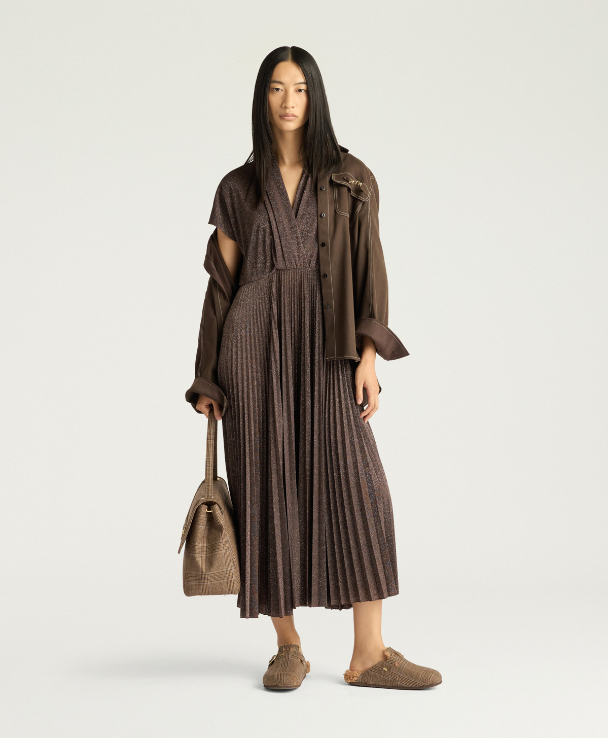 DERBY DRESS IN SOLID COLOUR LUREX JERSEY - COPPER - Momonì
