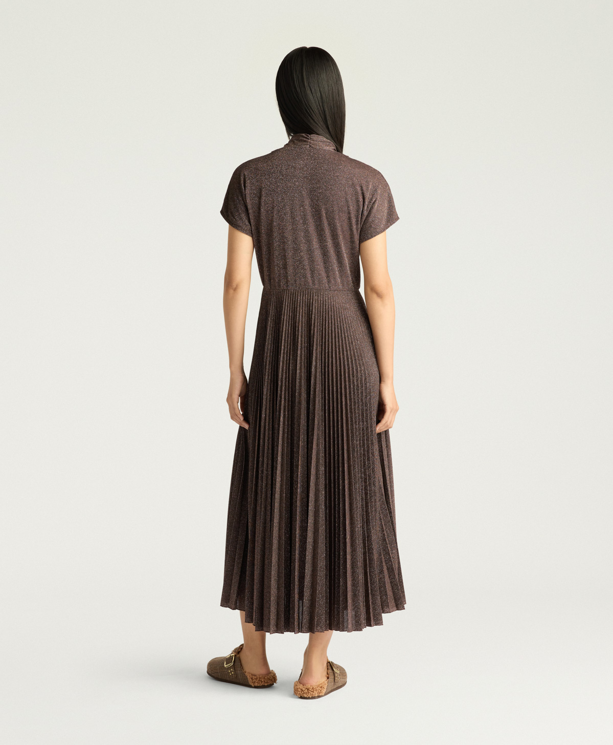 DERBY DRESS IN SOLID COLOUR LUREX JERSEY - COPPER - Momonì