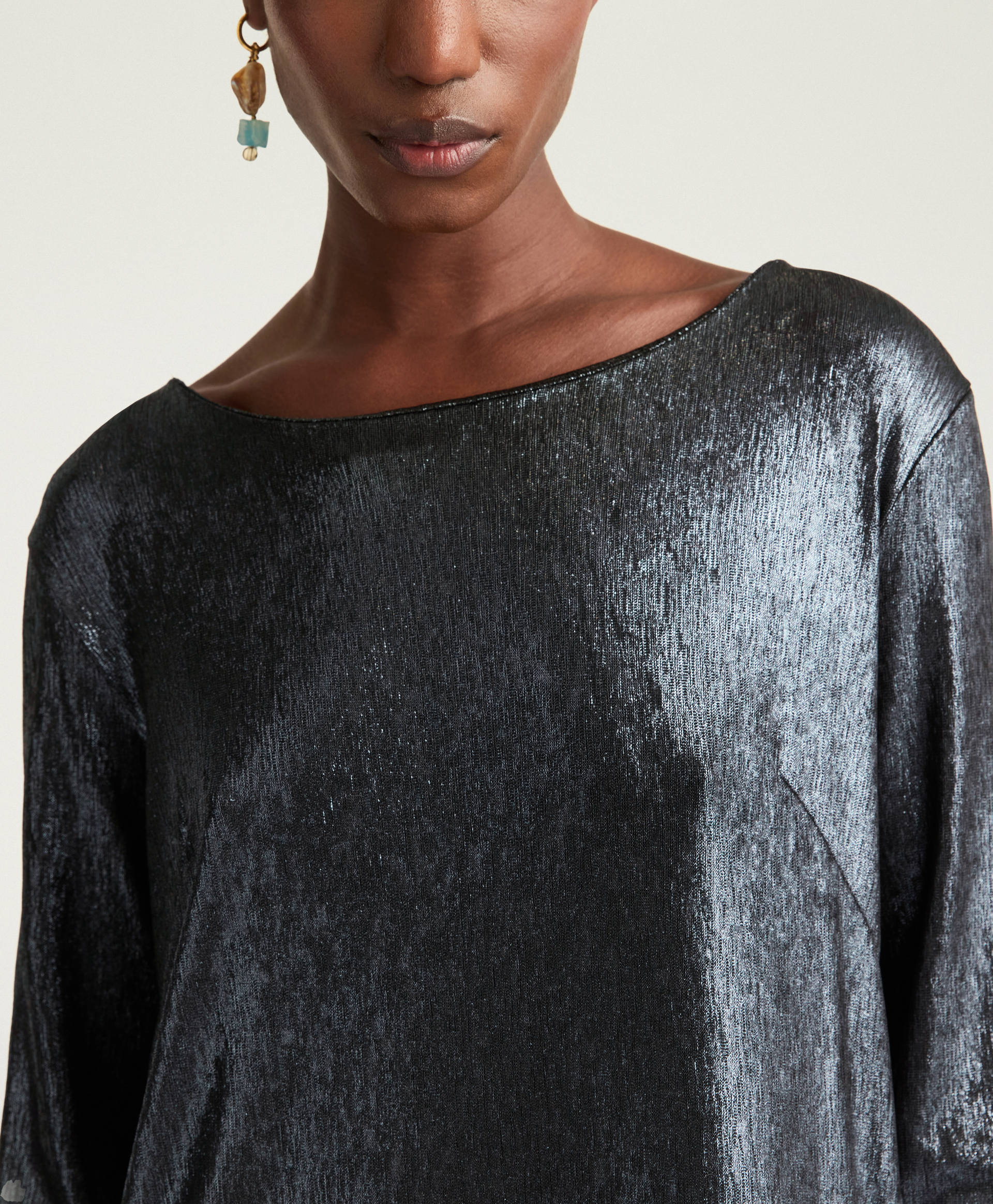 QUEEN DRESS IN LAMINATED JERSEY - PETROL BLUE - Momonì