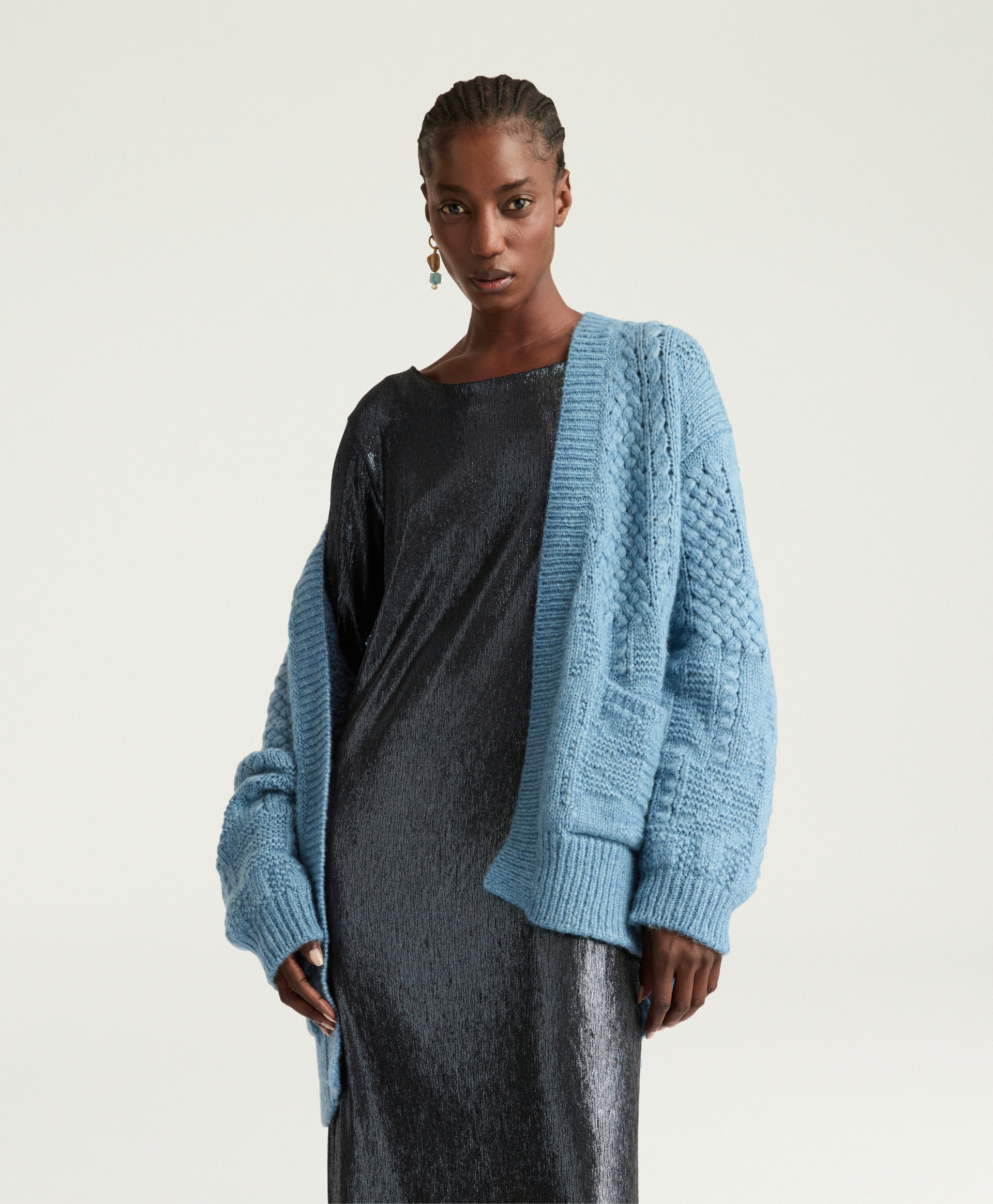 QUEEN DRESS IN LAMINATED JERSEY - PETROL BLUE - Momonì