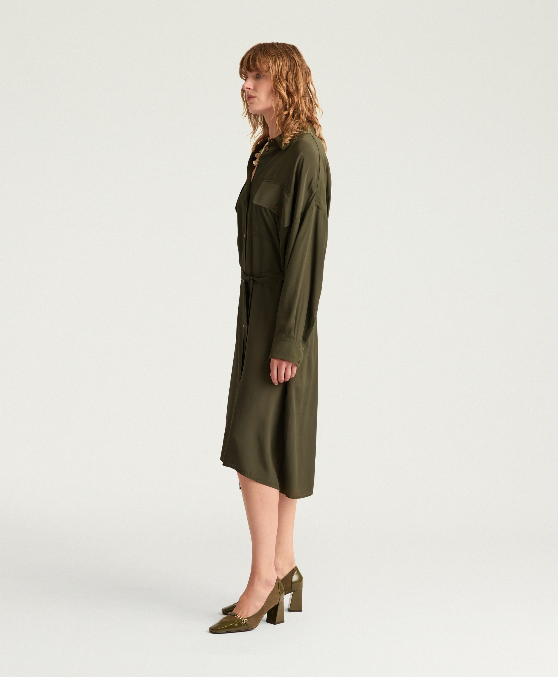 ROBE JOYCE EN ACÉTATE/SOIE UNIE - VERT FONCÉ - Momonì