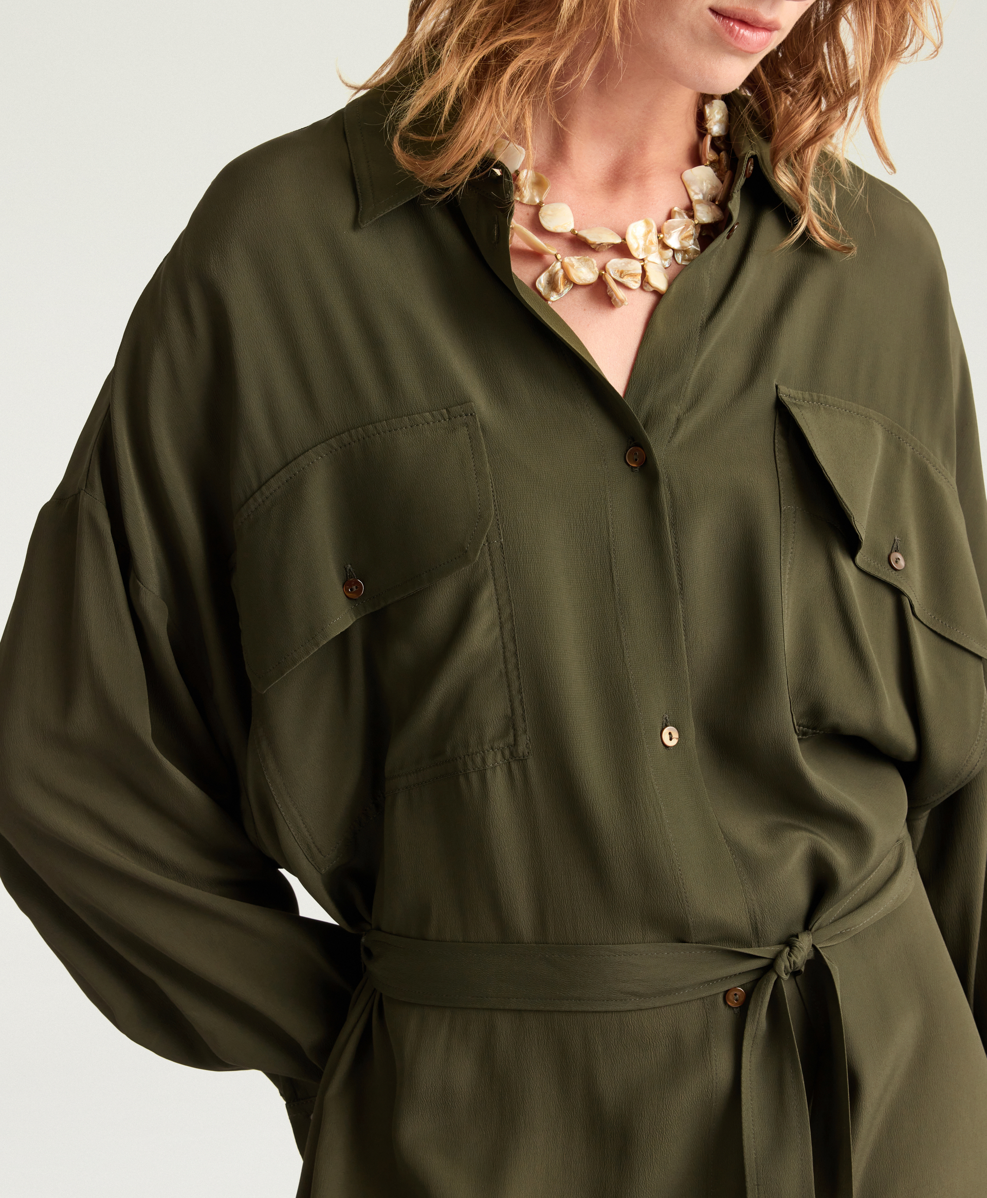 ROBE JOYCE EN ACÉTATE/SOIE UNIE - VERT FONCÉ - Momonì