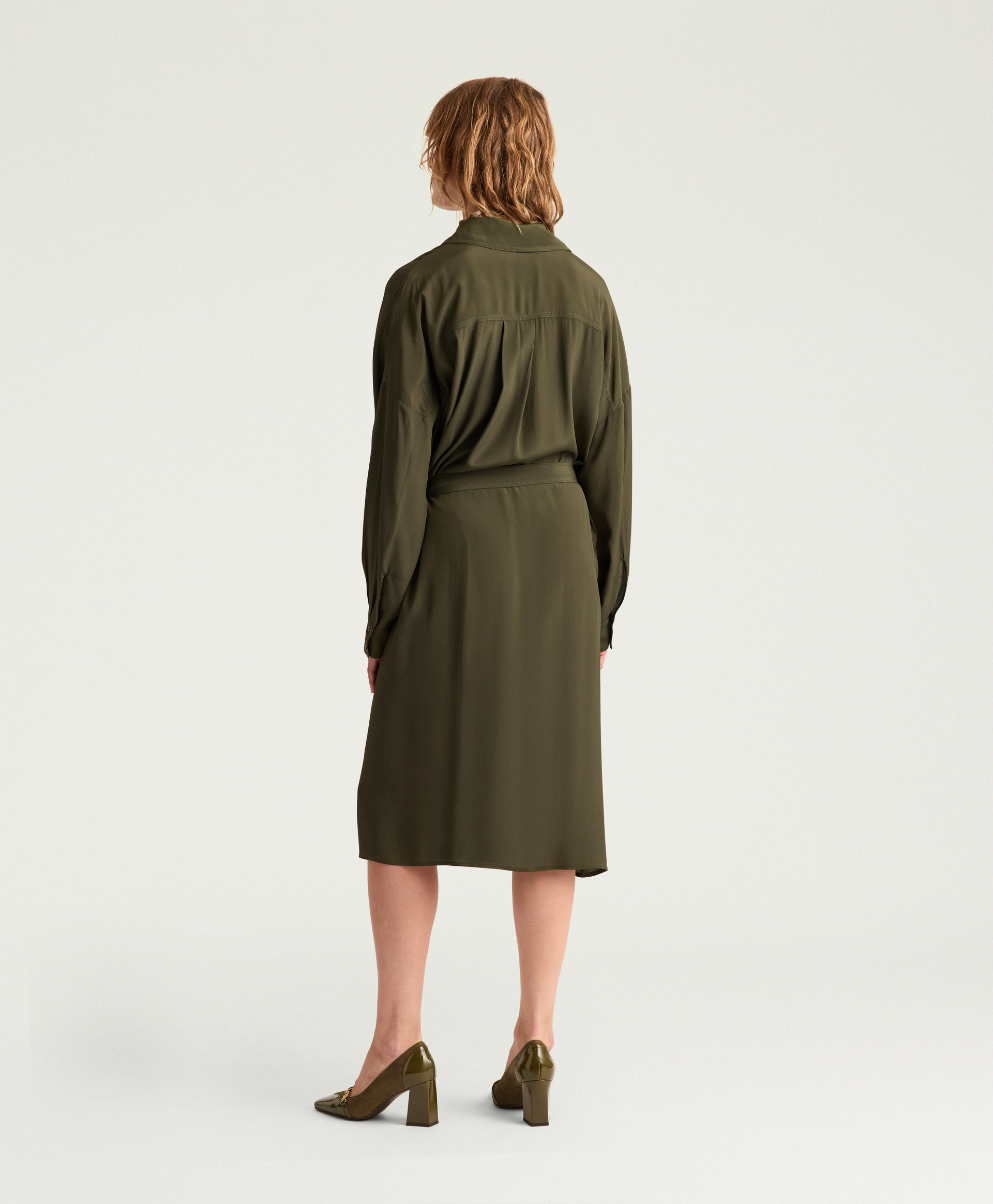 ROBE JOYCE EN ACÉTATE/SOIE UNIE - VERT FONCÉ - Momonì