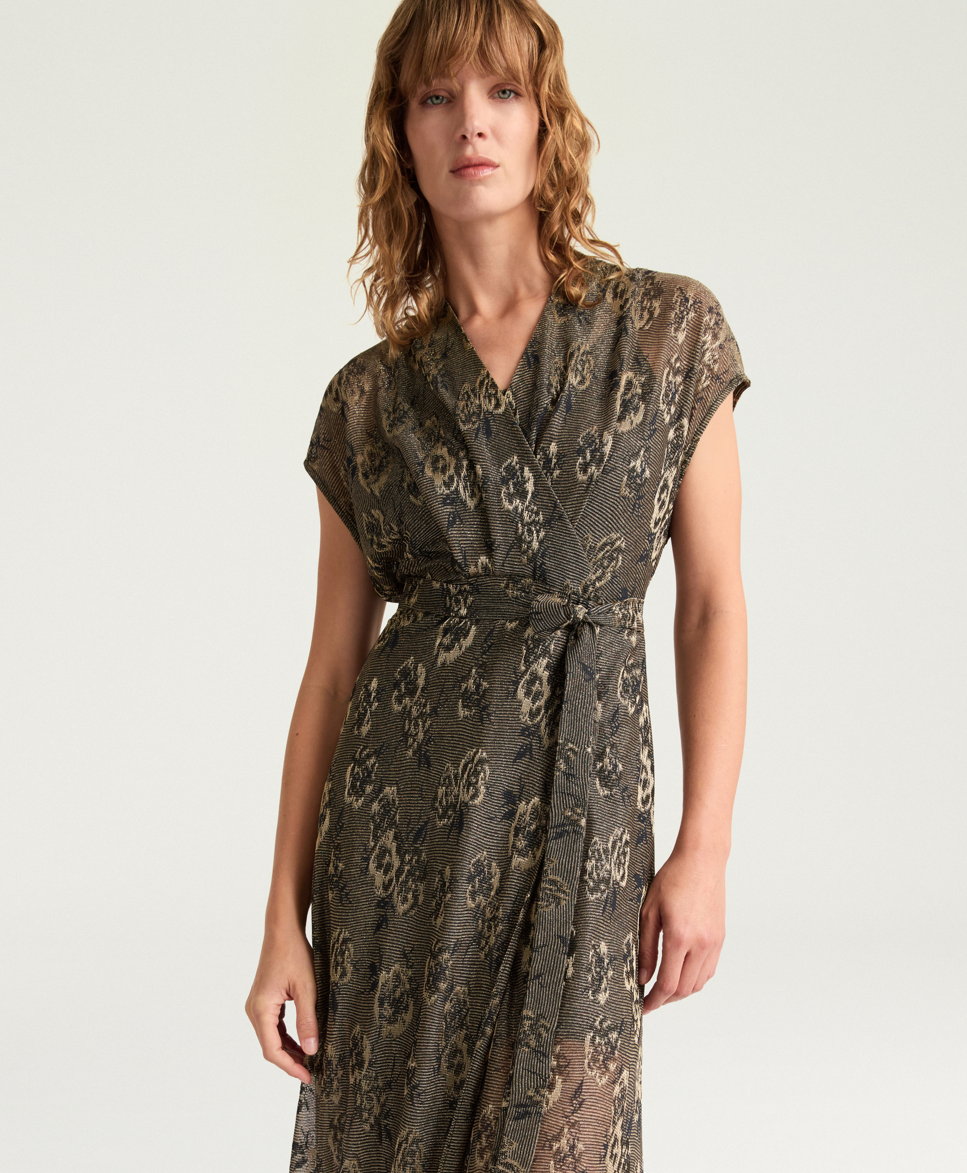 JESSICA DRESS IN LUREX JACQUARD JERSEY - ARMY GREEN MULTICOLOR - Momonì