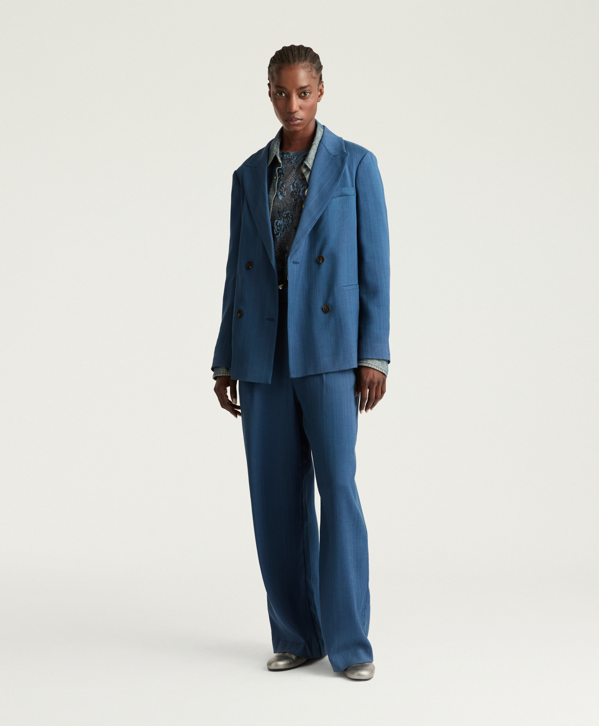 ROSEMARY JACKET IN SOLID COLOUR VISCOSE/WOOL - AVIO BLUE - Momonì