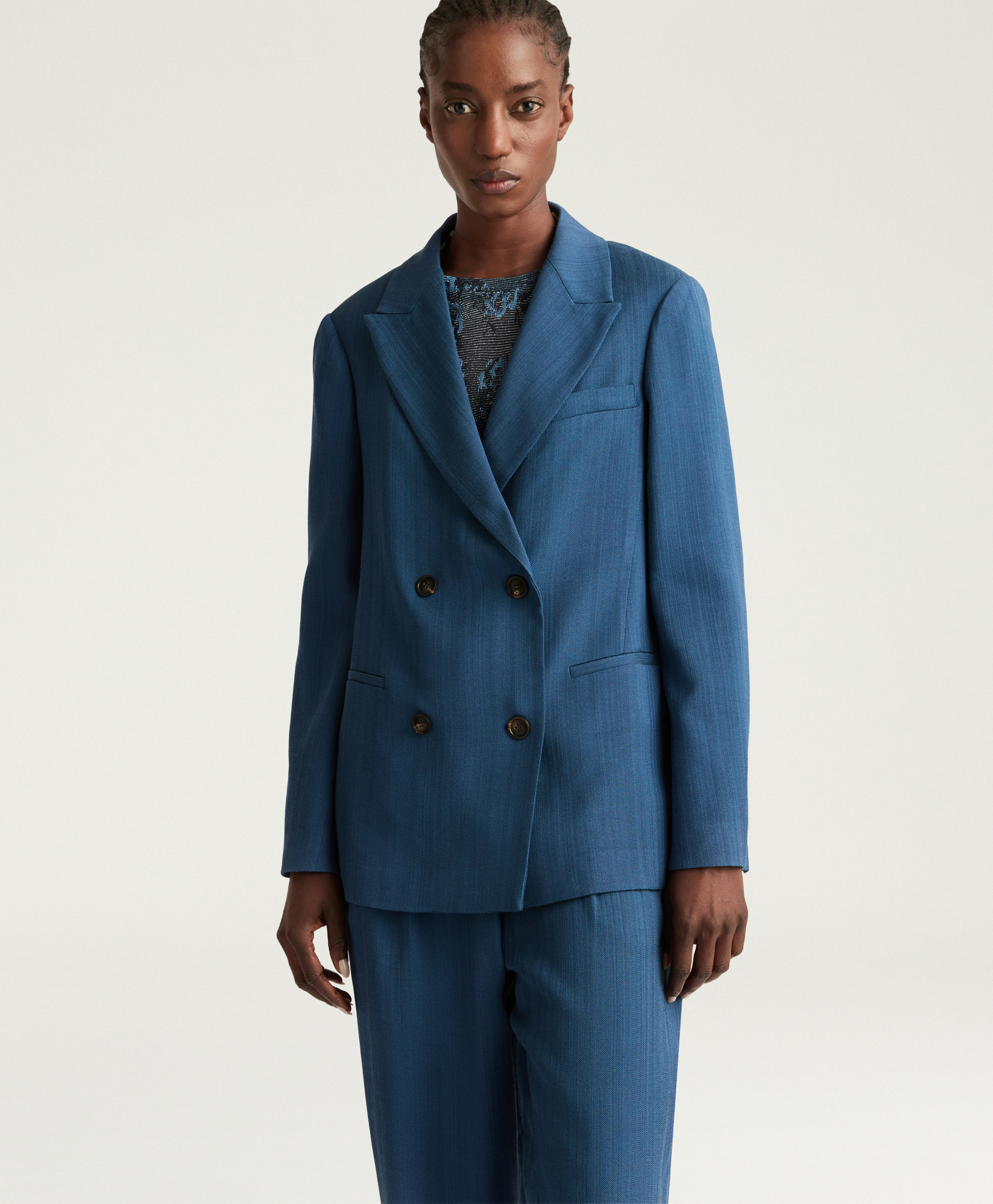 ROSEMARY JACKET IN SOLID COLOUR VISCOSE/WOOL - AVIO BLUE - Momonì